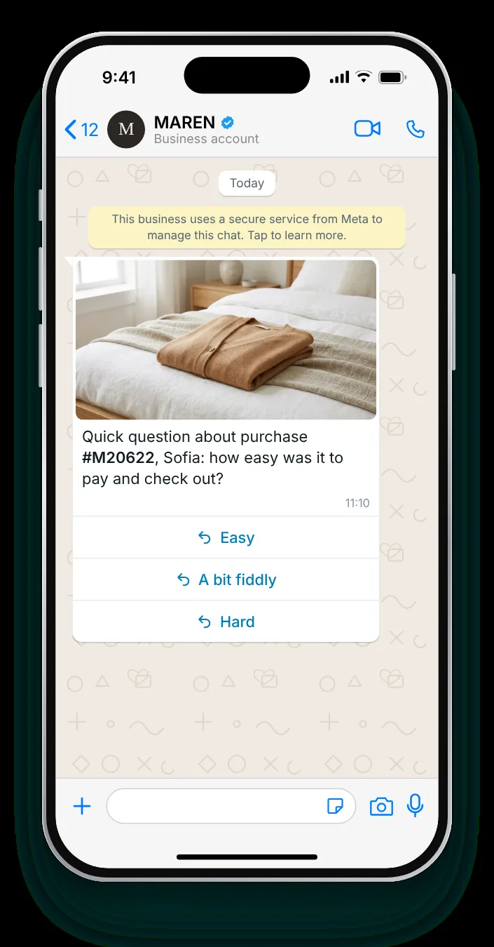 Was paying easy?: WhatsApp feedback message on an iPhone