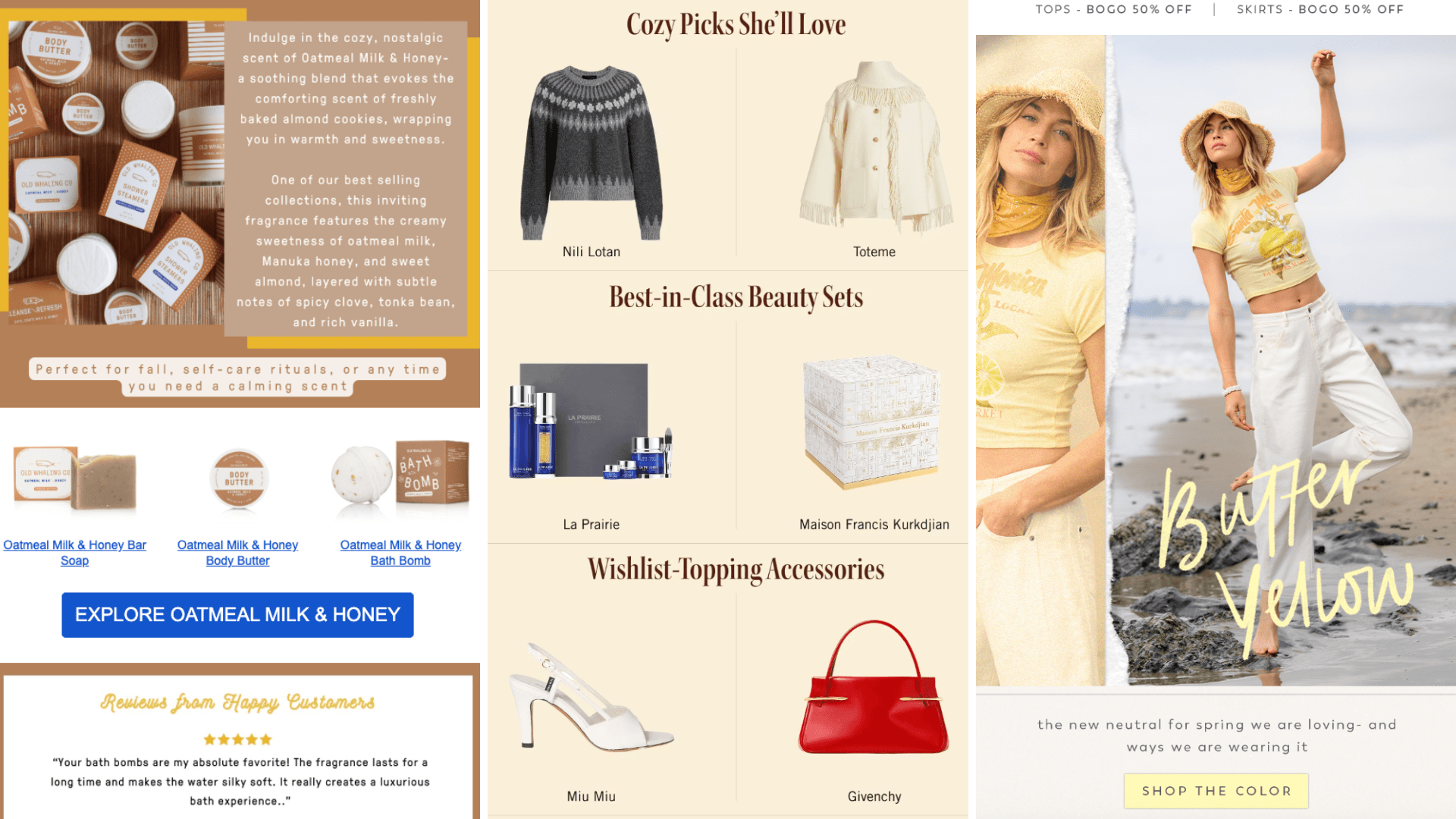 Golden email design examples using a yellow color palette
