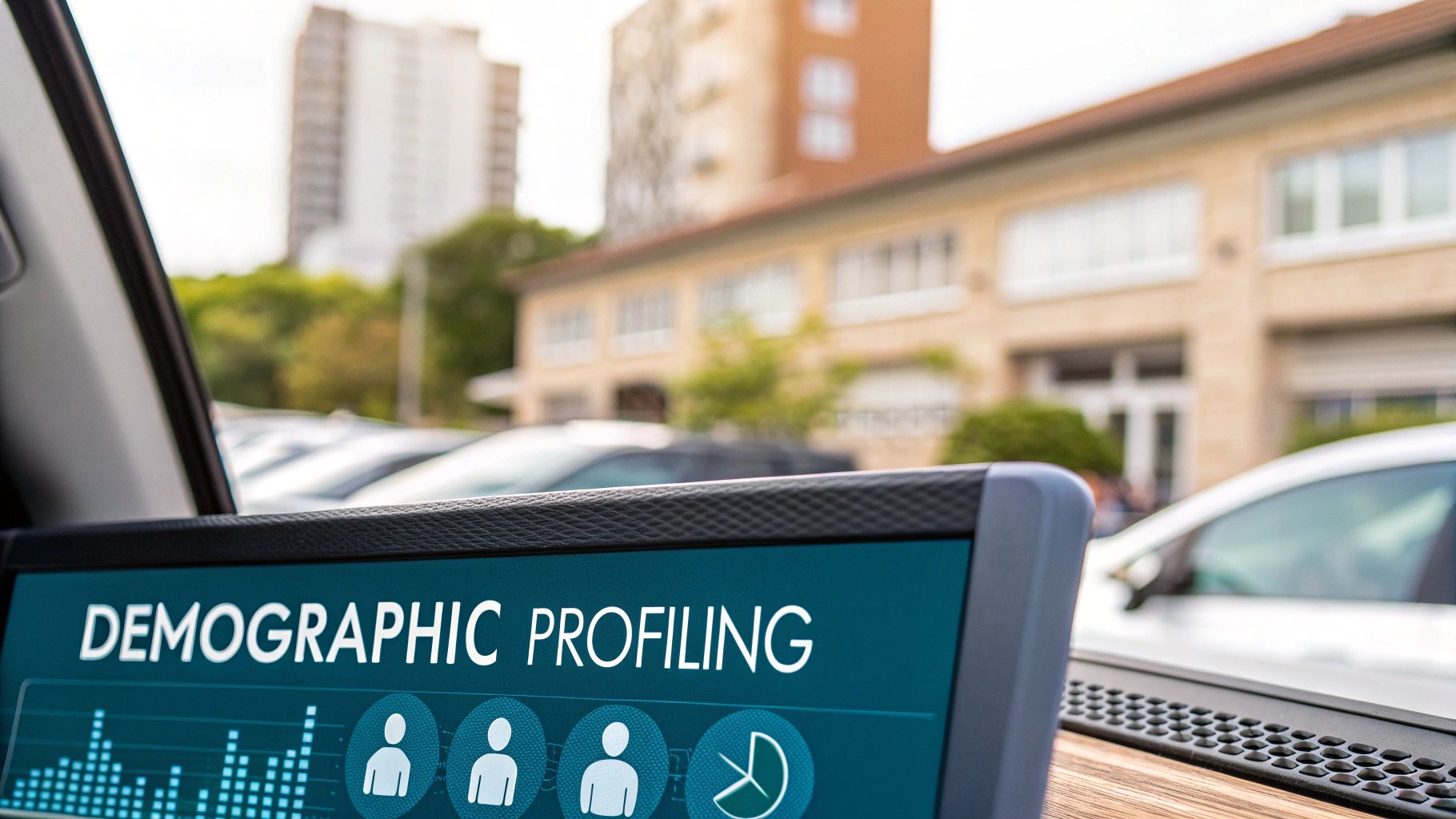 Person using a magnifying glass to look at data on a computer screen