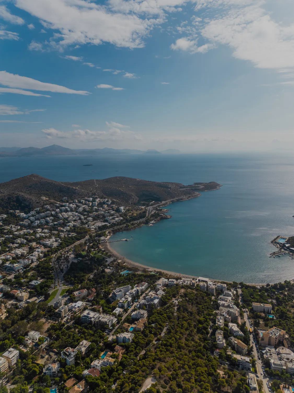 Drone photograph of Vouliagmeni bay for the Lykourgou project, by TERAMOK
