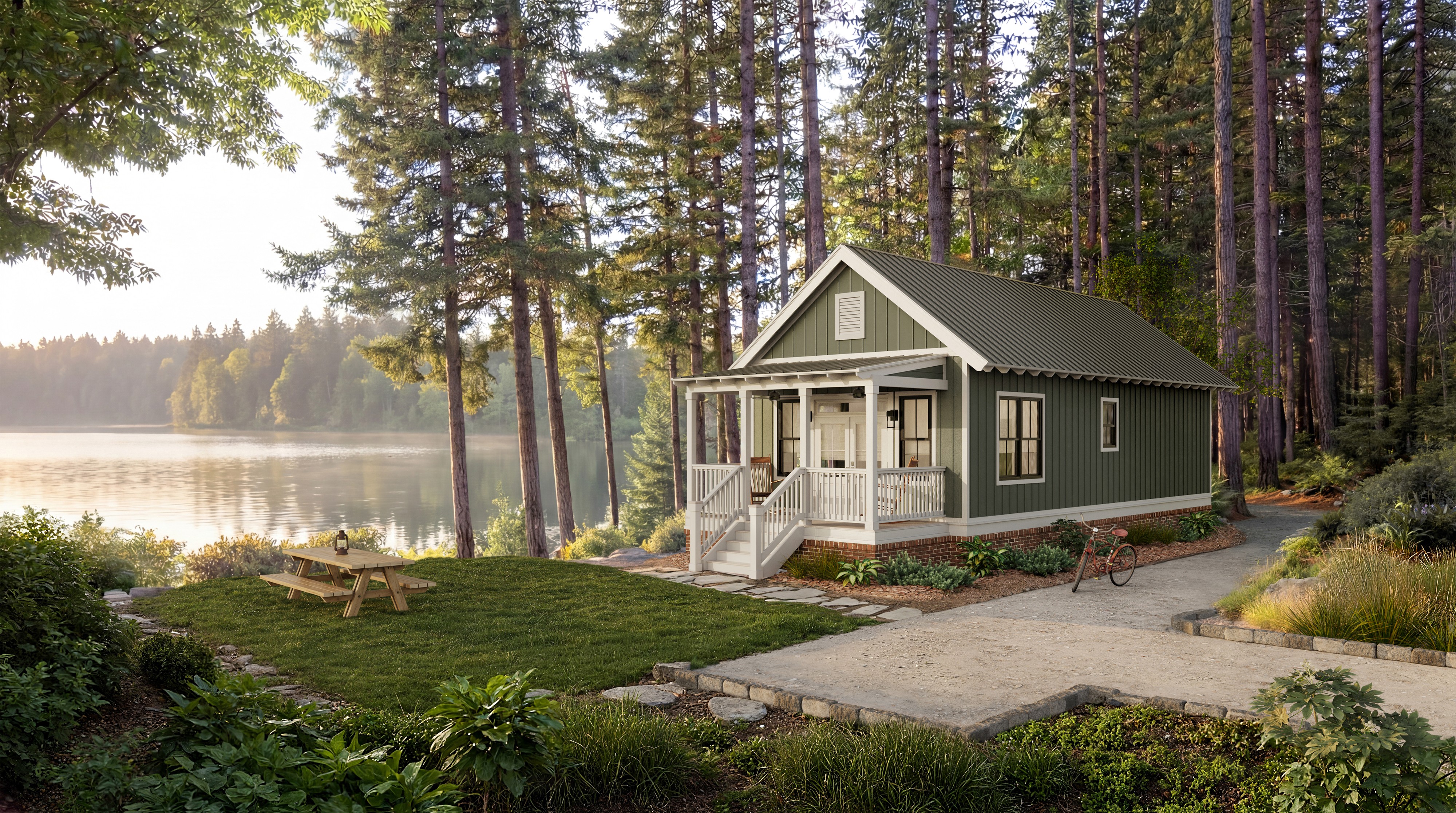 Shoreline Cottage Exterior by a Lake
