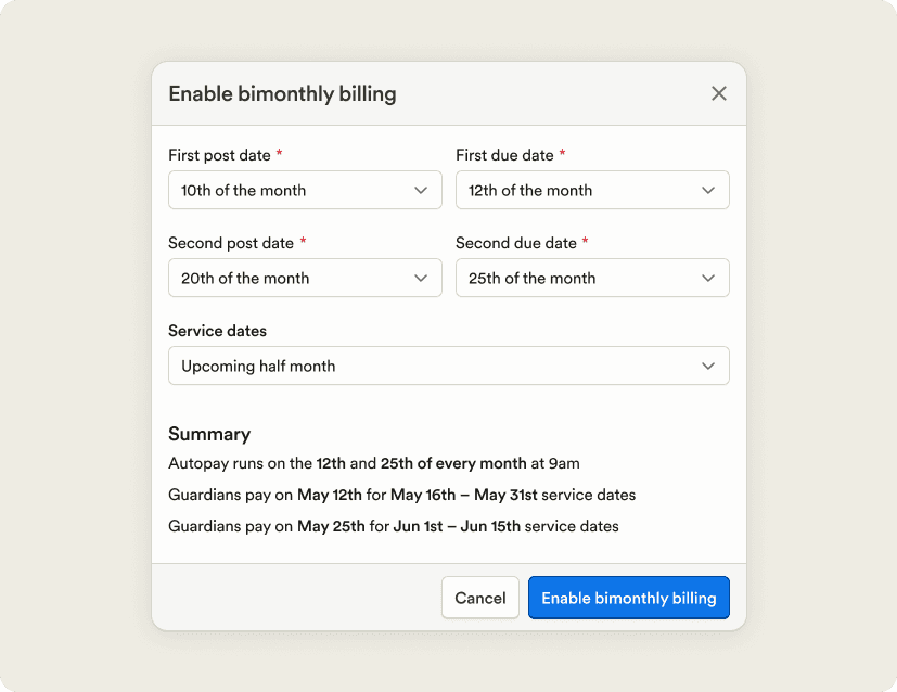 Bimonthly billing