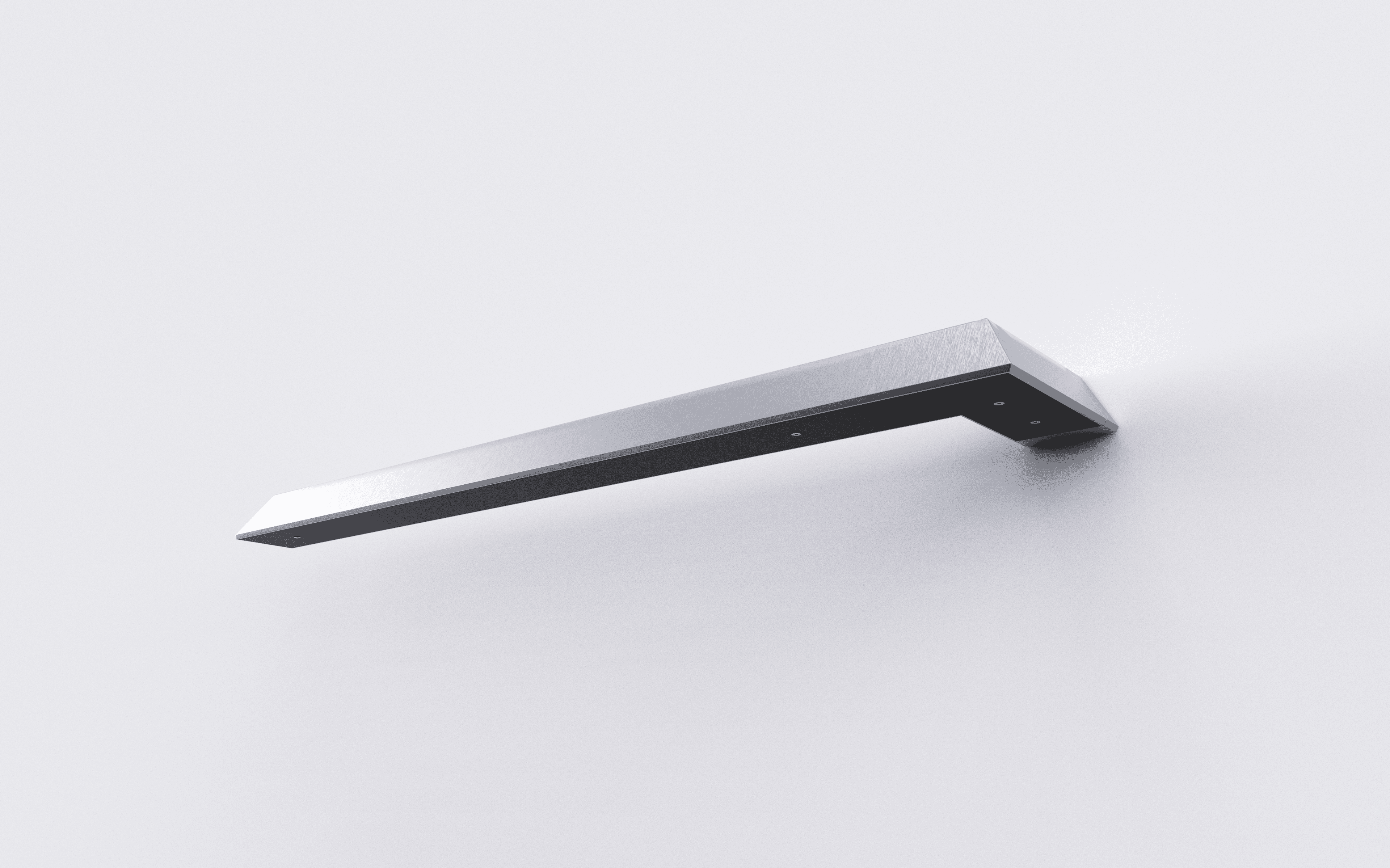 Rendering of the towel holder in a dynamic view, mounted on a white wall.