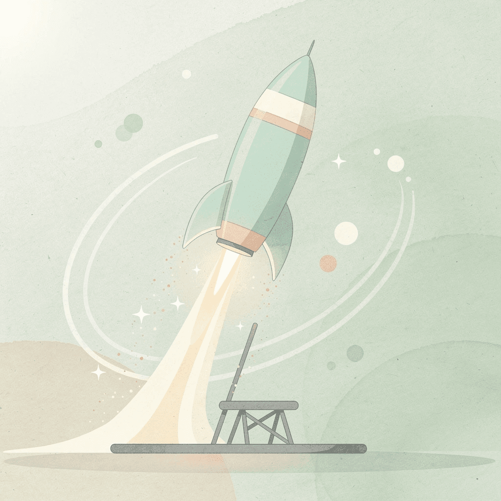 Scene of a brand launching upward from a platform representing AI-powered ecommerce growth