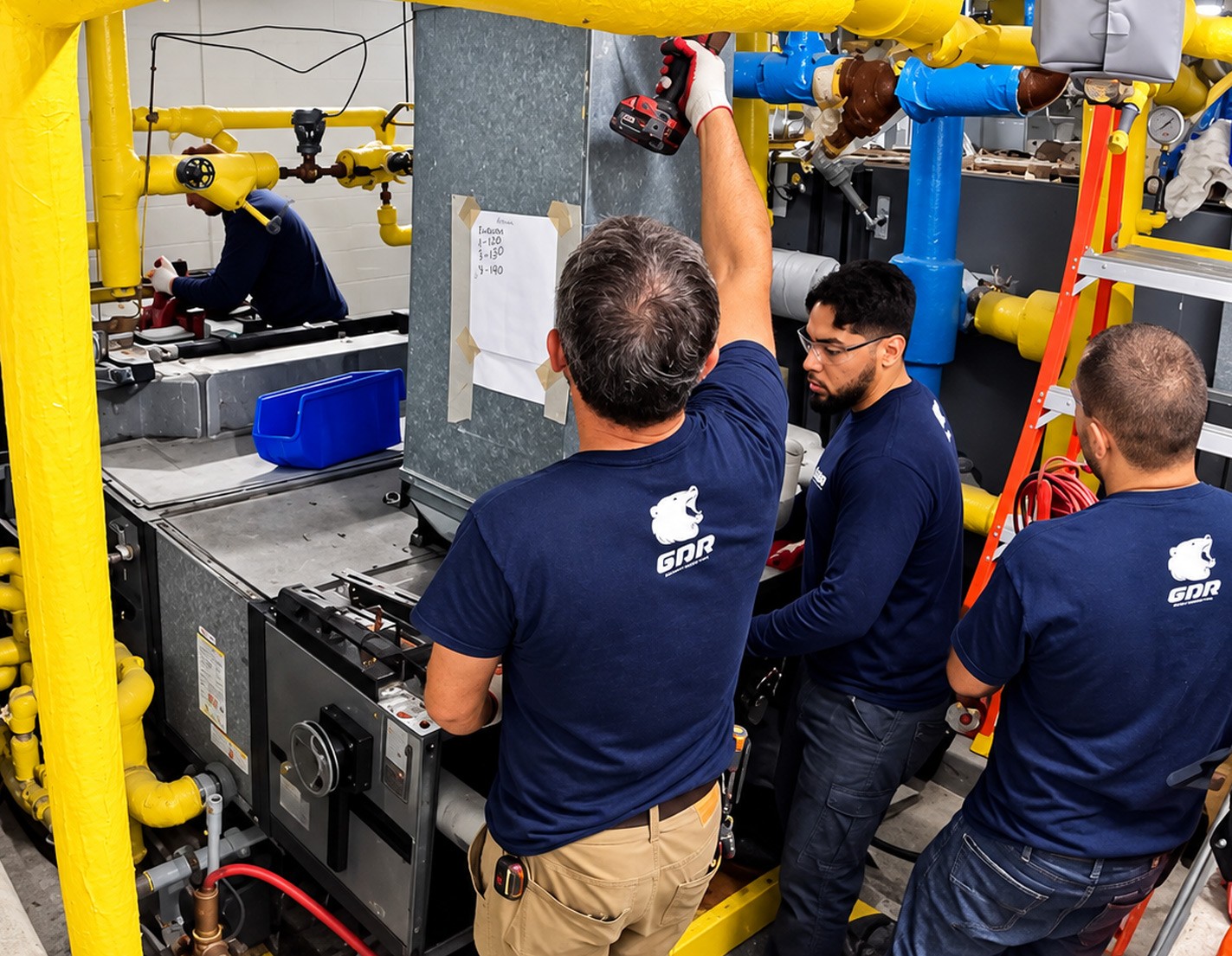GRR Cooling Experts technicians removing the existing hospital AHU during a 4,000 CFM replacement in NYC.