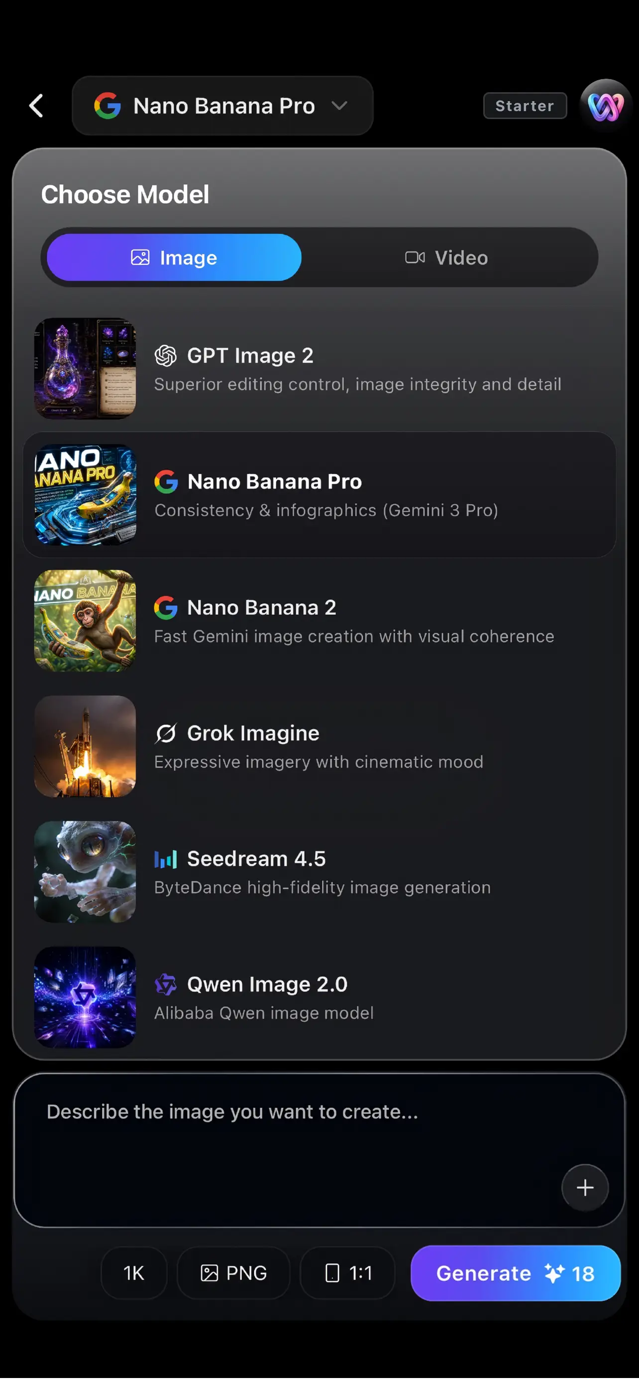 AI Models menu