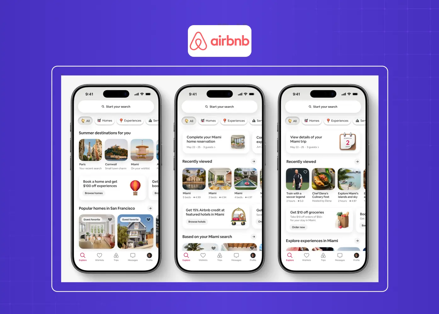 Mobile application screens illustrating how reusable components maintain consistency across multiple pages. 