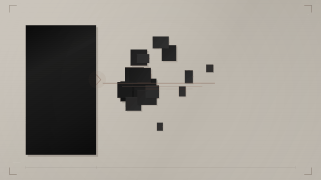 Brutalist abstract composition on raw concrete gray of one massive dark monolithic block on the left fracturing into many bold geometric fragments of varying sizes cascading to the right, with burnt orange accent slashes, evoking a single shoot day splintering into dozens of content pieces.