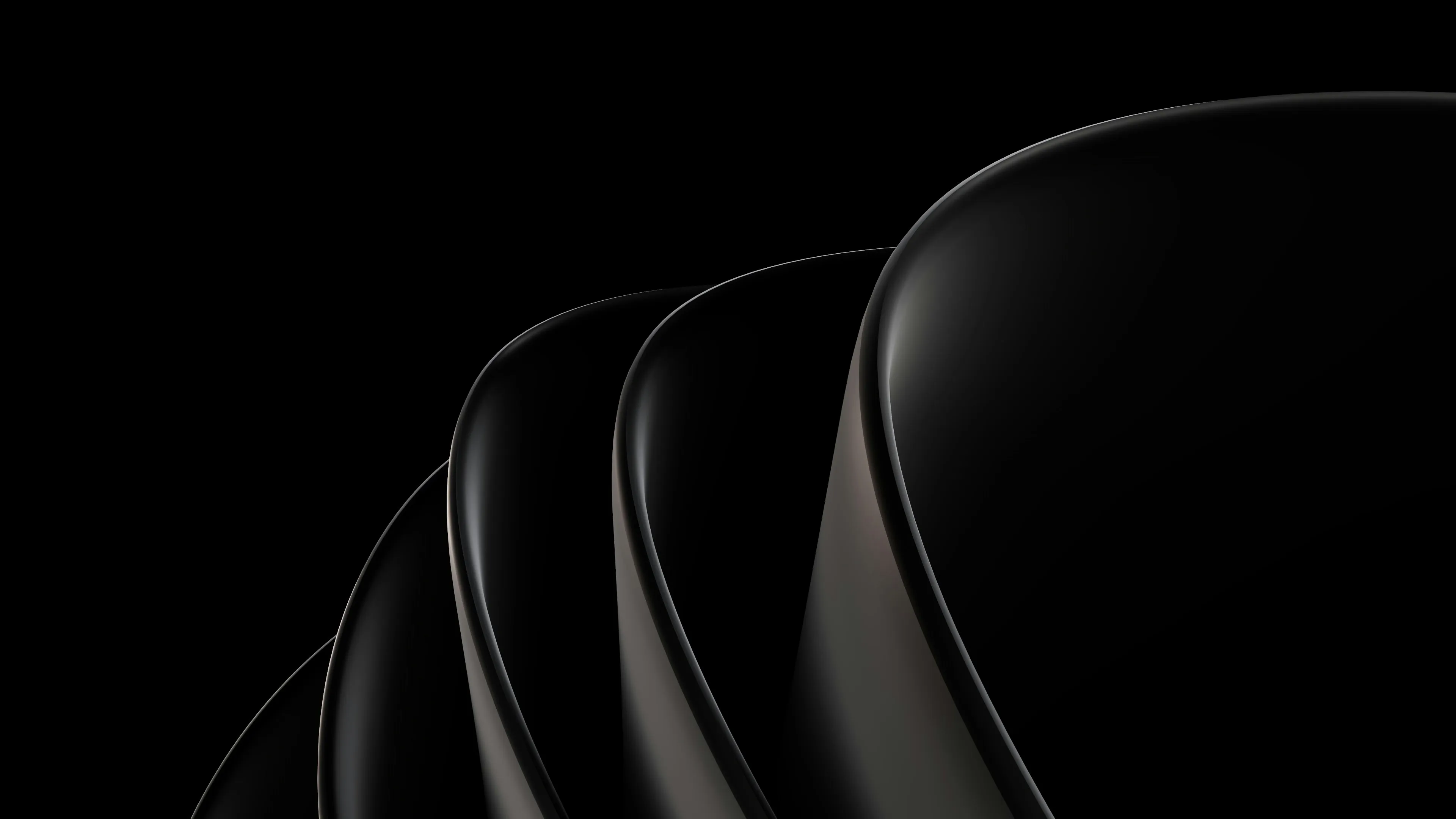 Curved black layers overlapping against a dark background