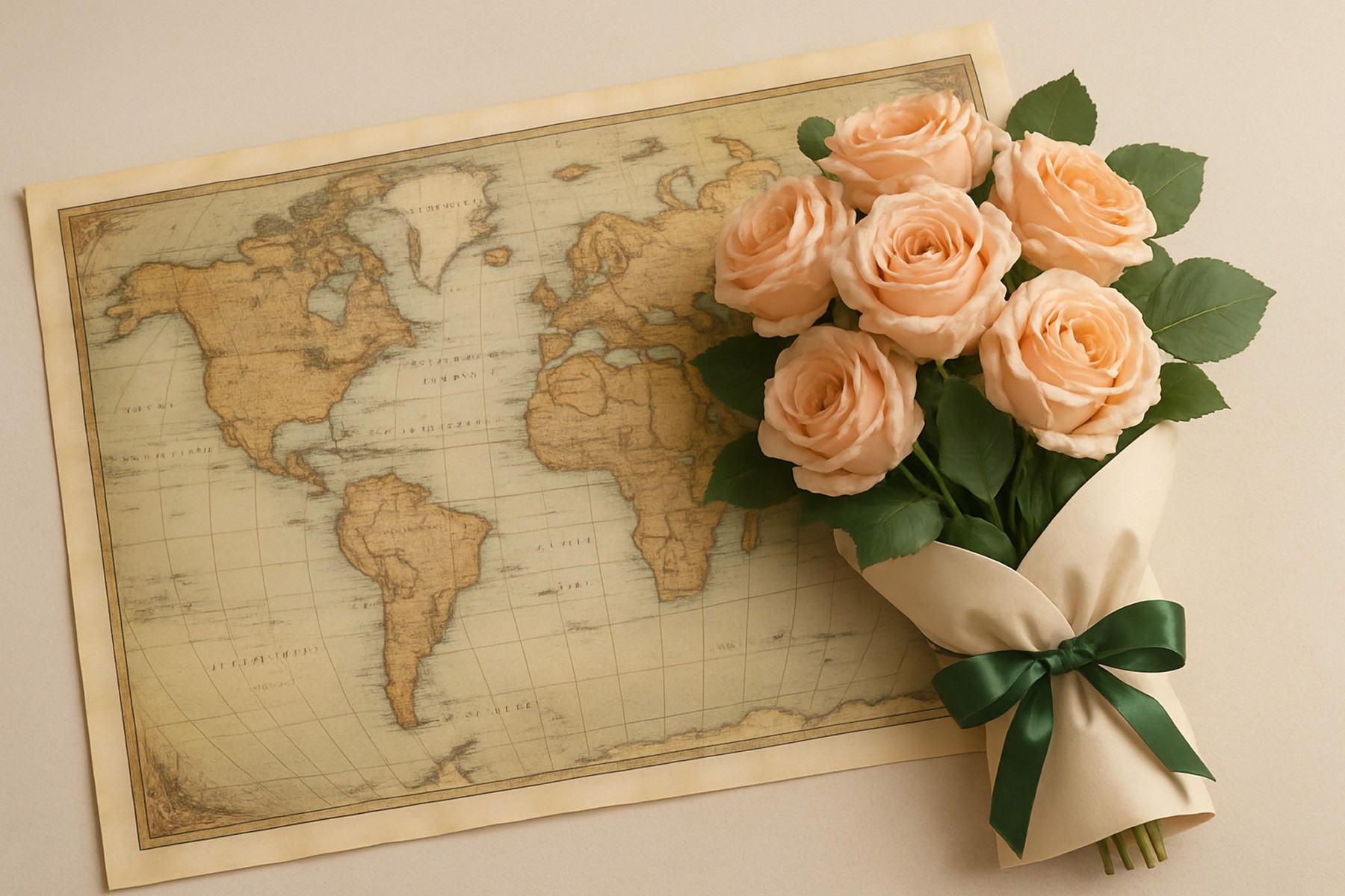Bouquet on world map