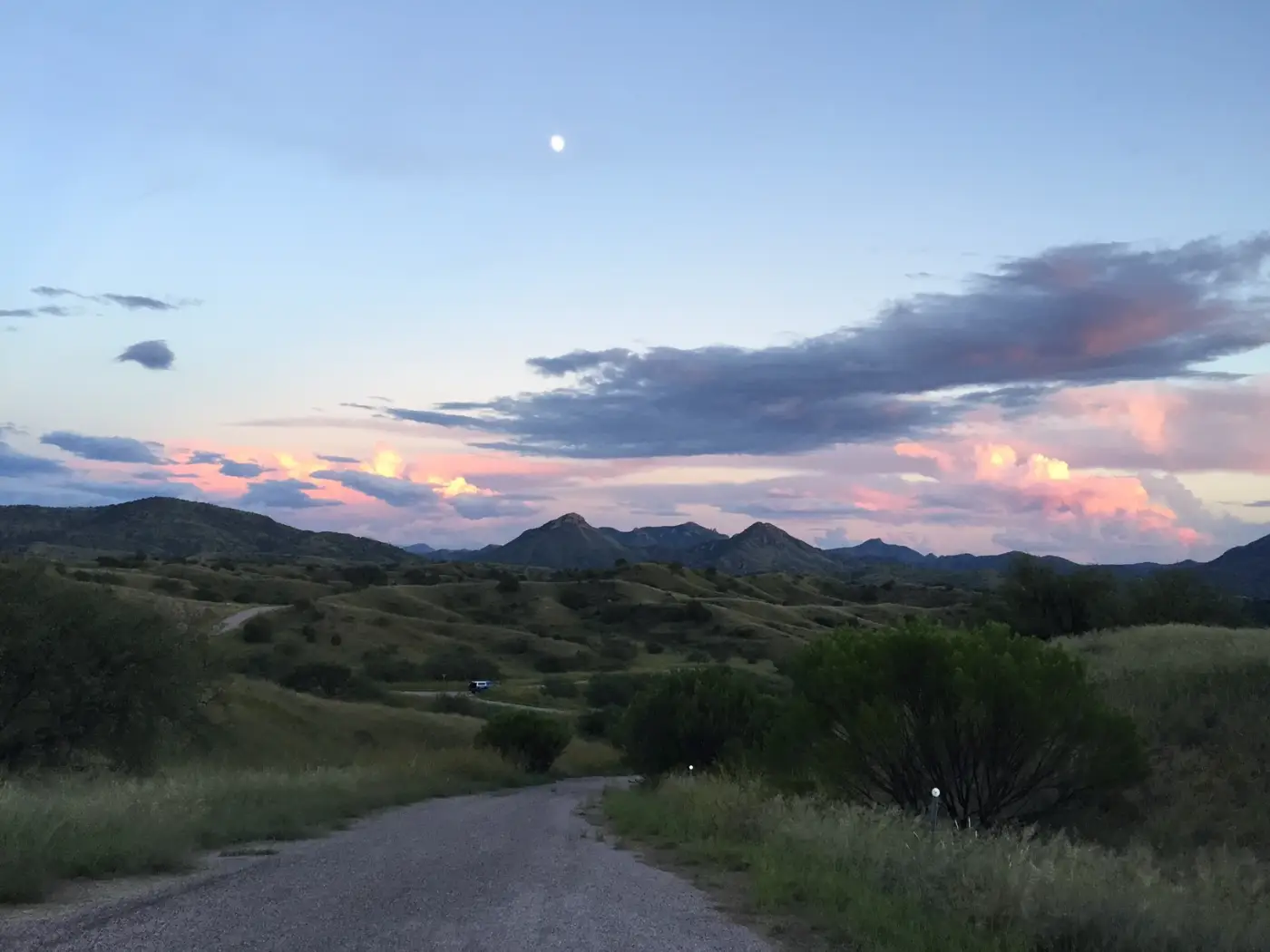 Patagonia, Arizona road and landscape with moon