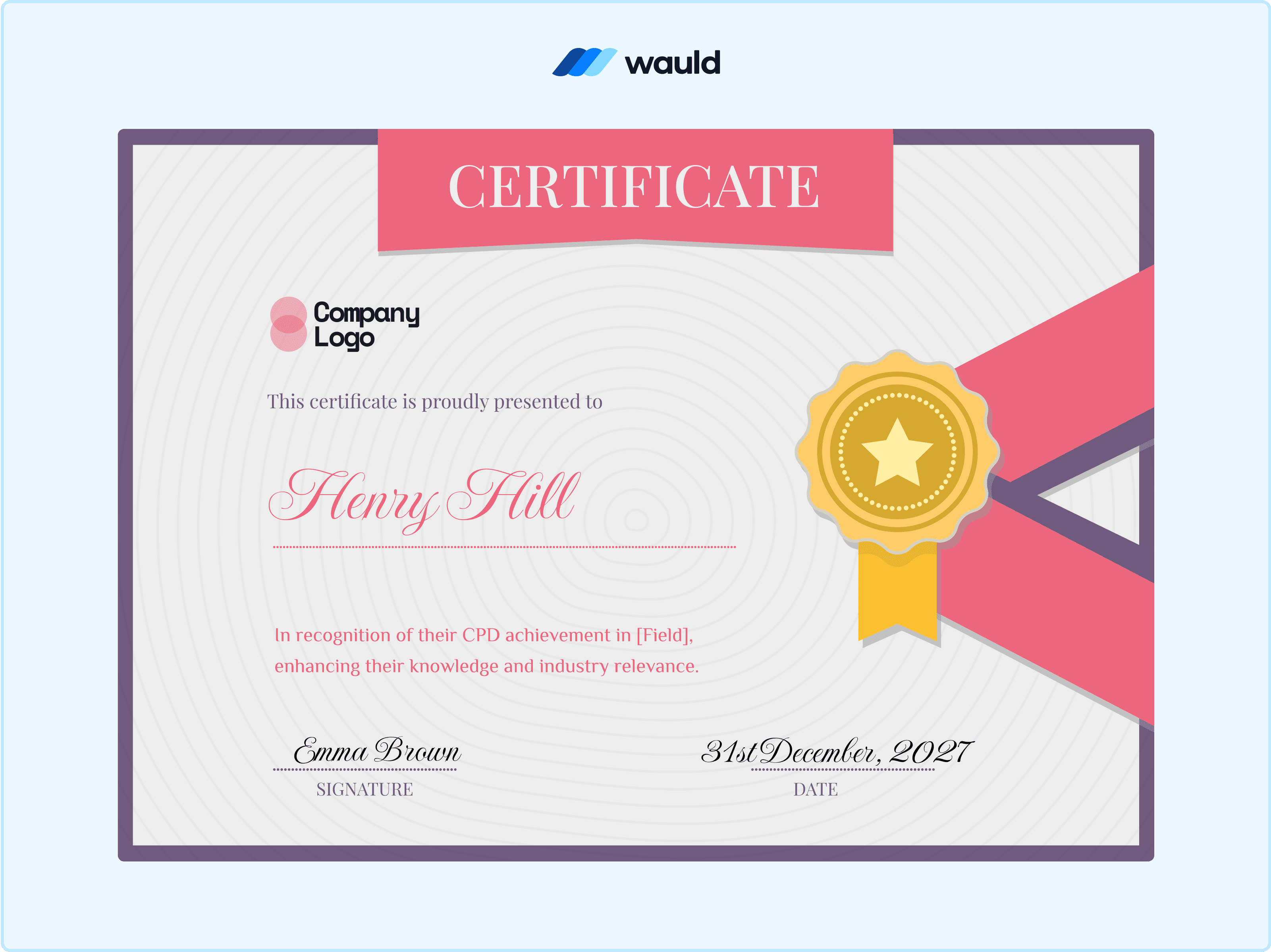 Wauld - Simple cpd certificate template