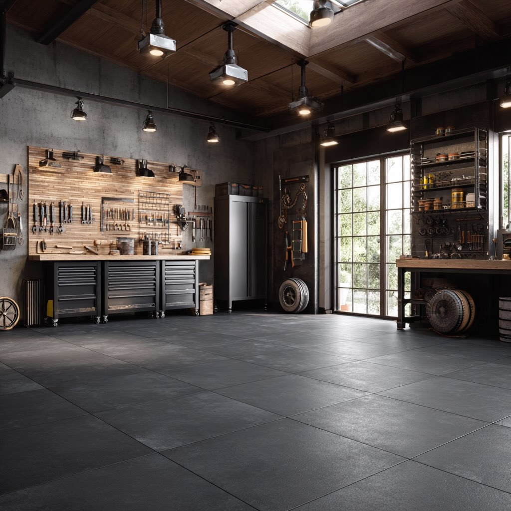 softdek gulv på verksted