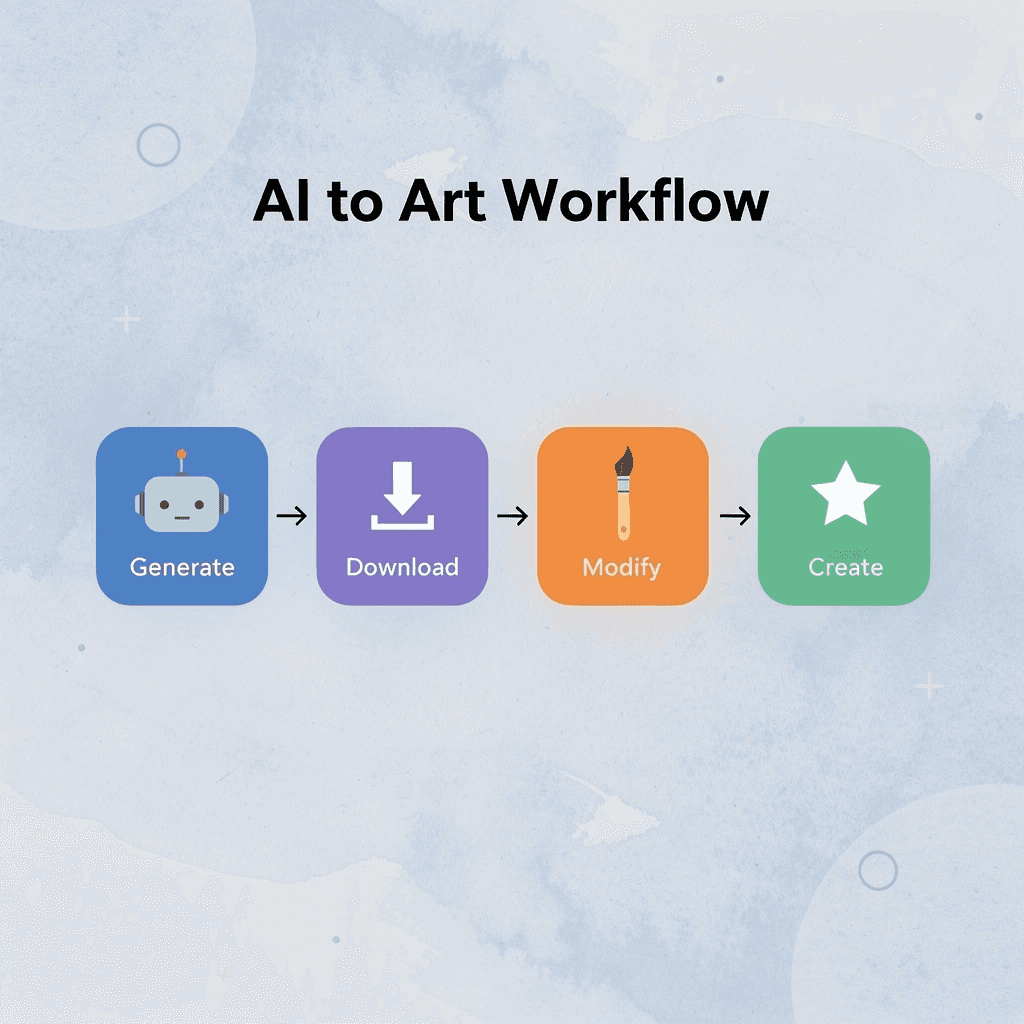 Process flow showing steps from AI generation to creative modification - 