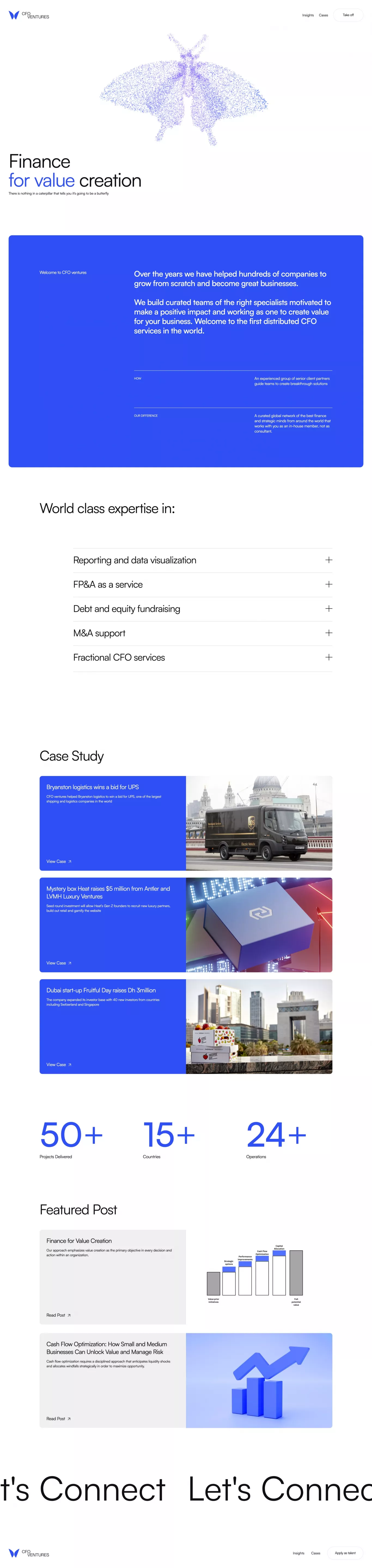 CFO Ventures landing page screenshot showcasing Finance design