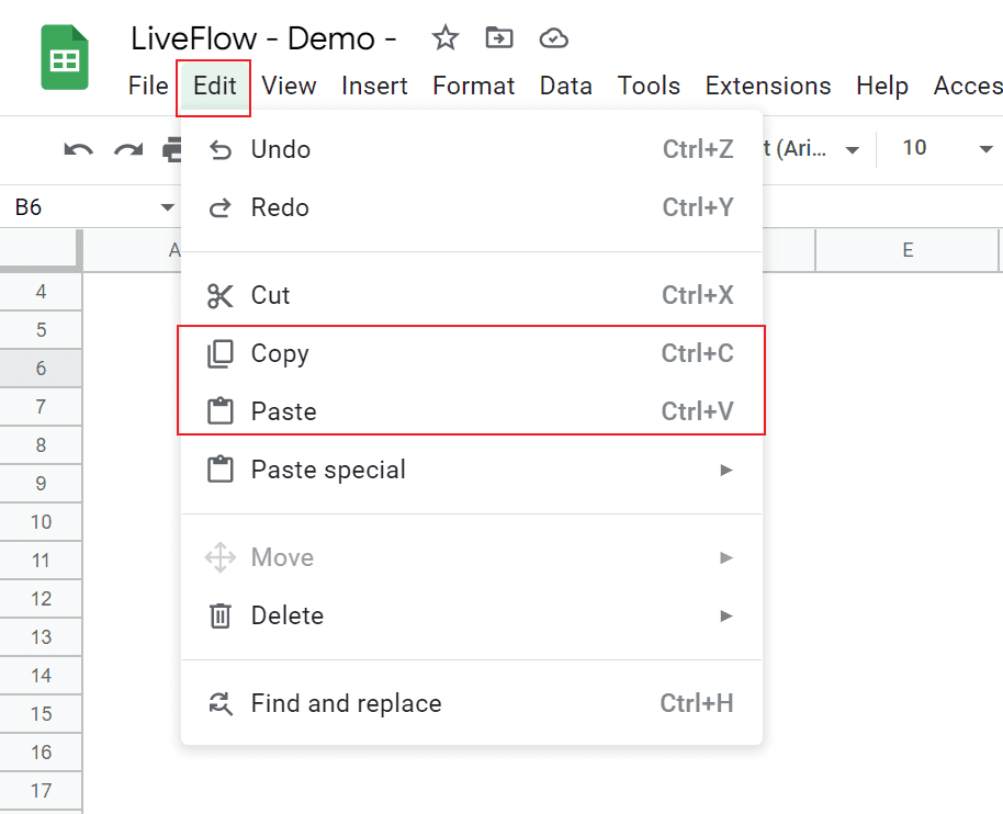 How to copy and paste from the toolbar