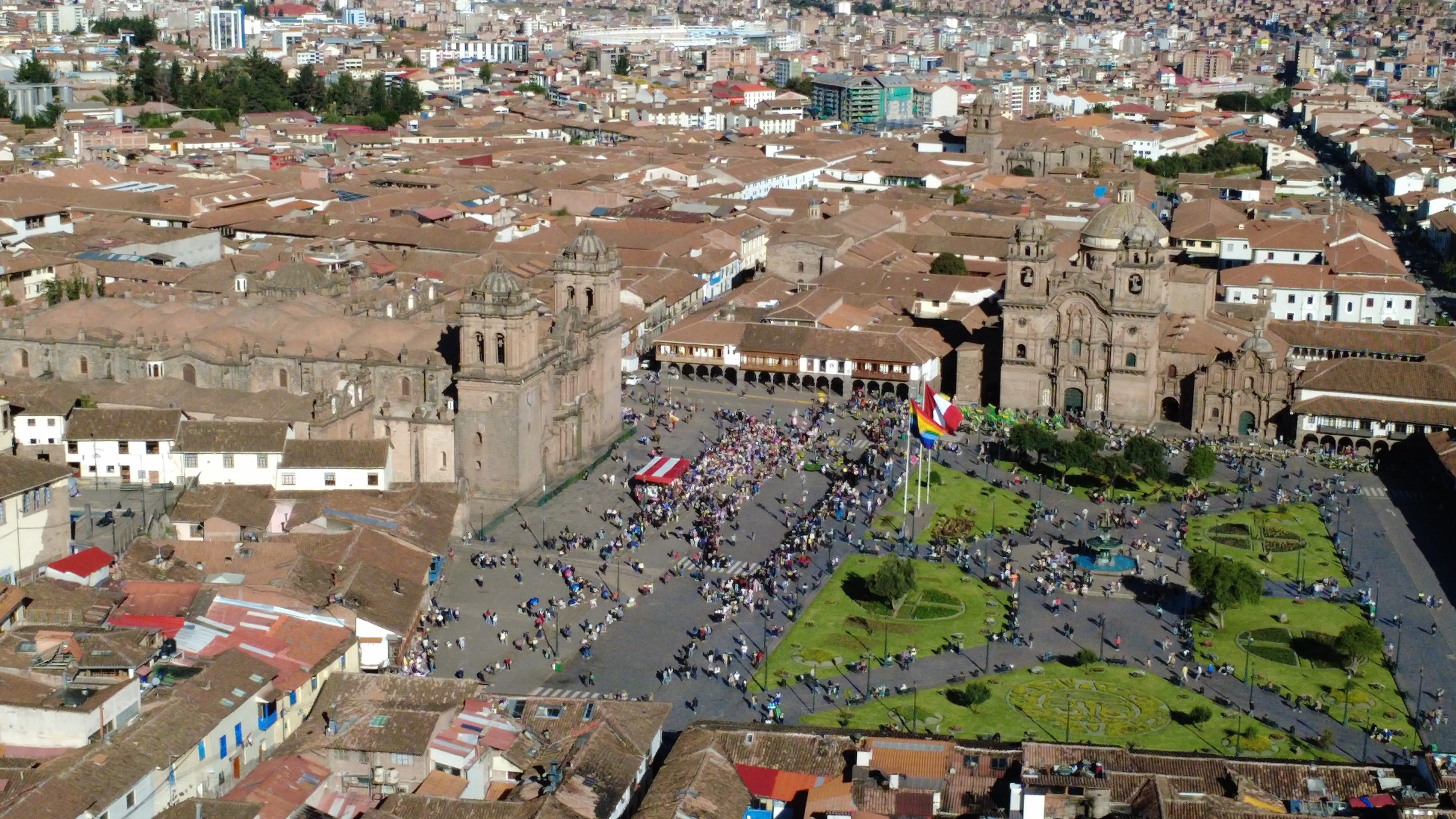 Vue aérienne de la Plaza des Armas de Cusco
