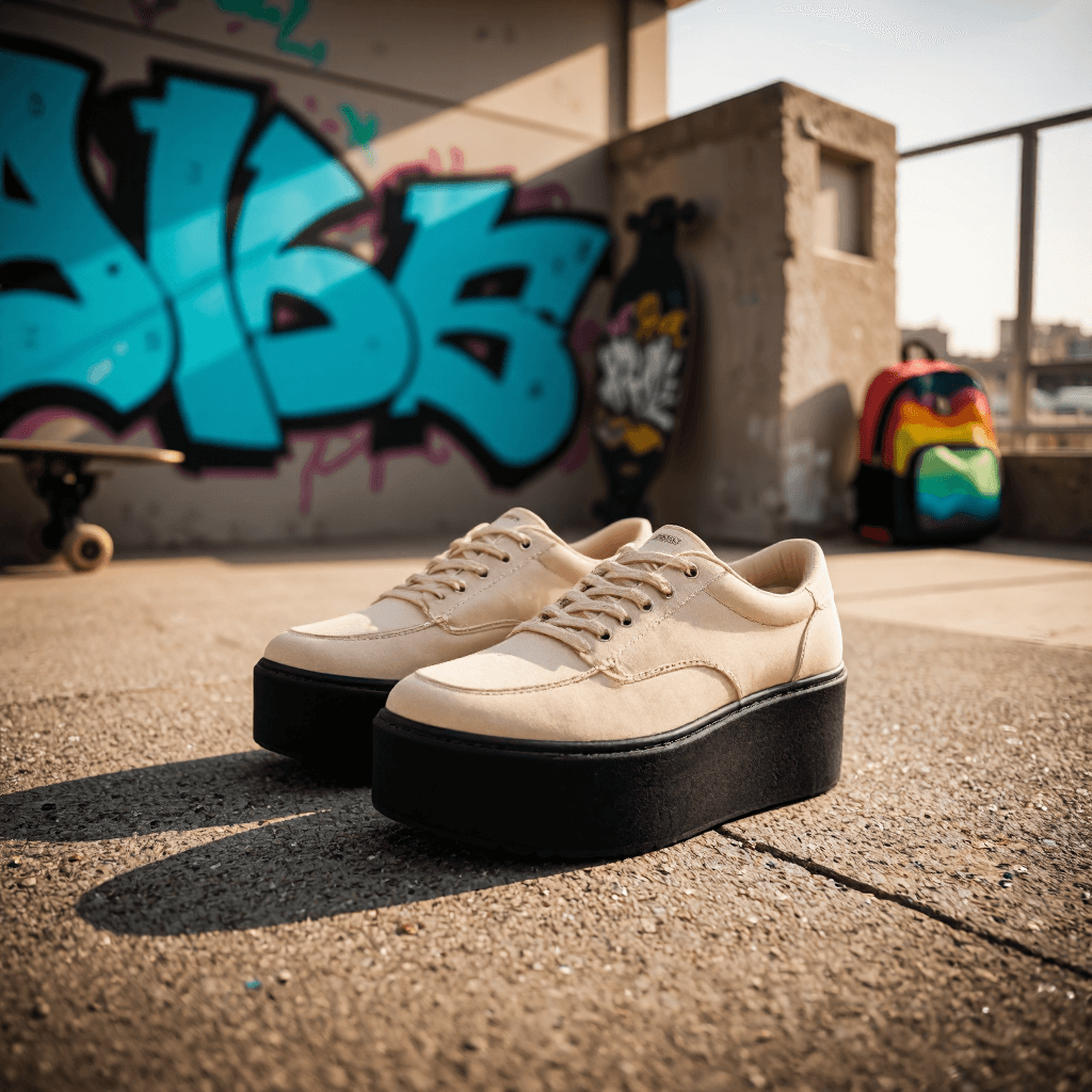 product photography of a pair of platform shoes designed for casual wear