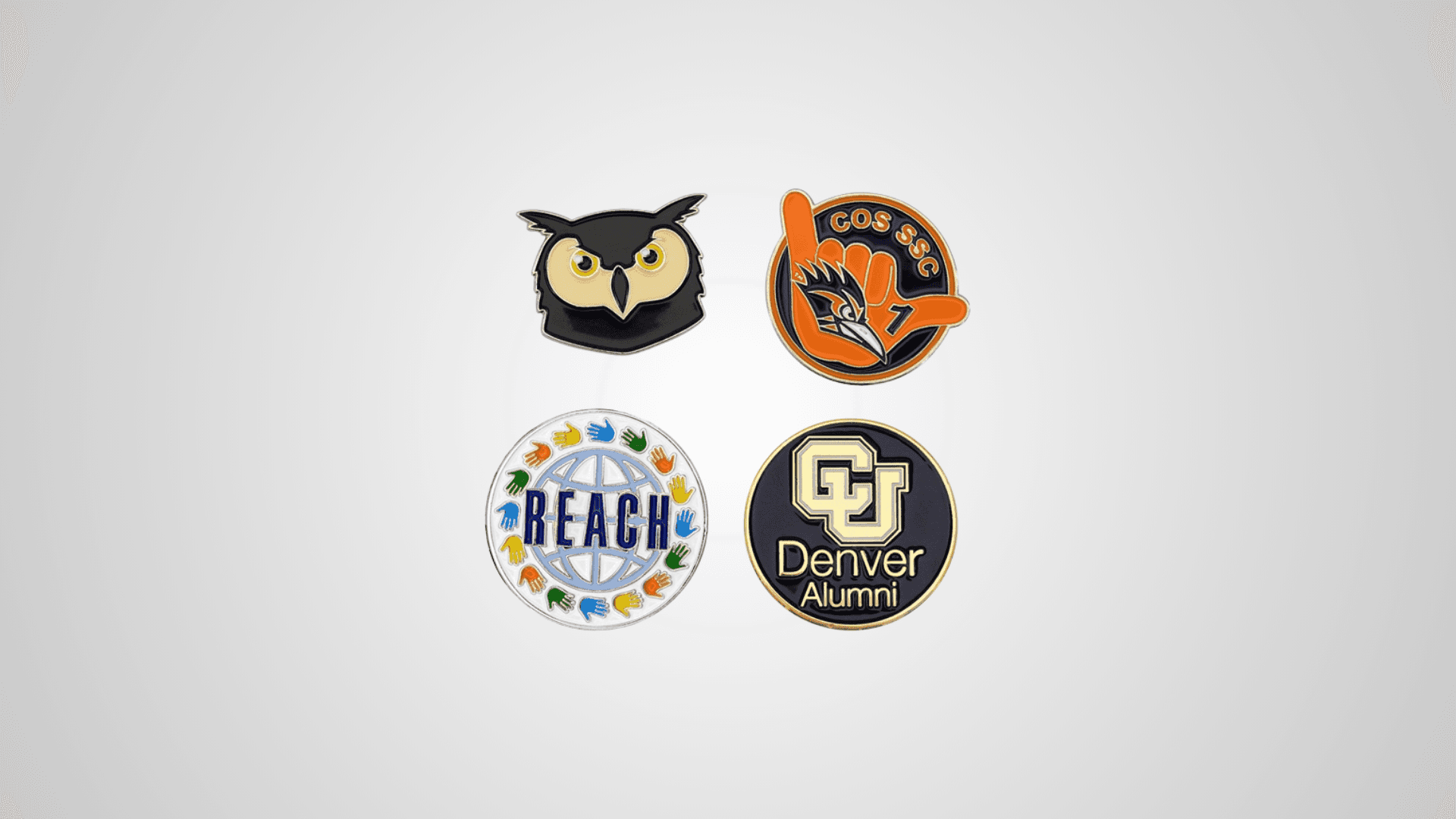 4 Custom Golf ball markers on a gray gradient background.