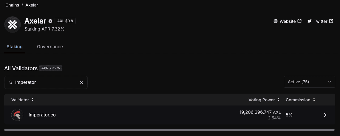 Axelar Network staking imperator
