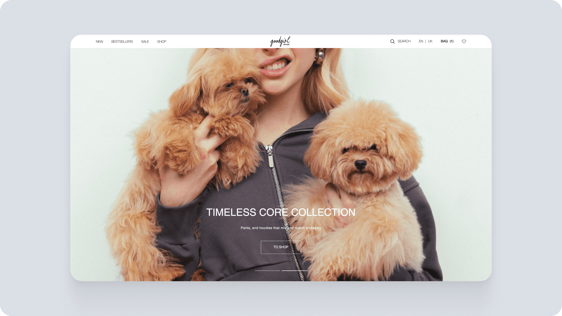 Promotional hero section for the GoodGirl store with campaign highlights and call‑to‑action to shop the collection.