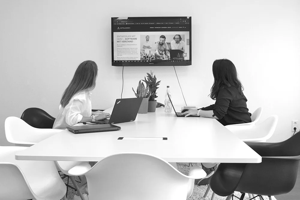 Team bei der Arbeit im Besprechungsraum