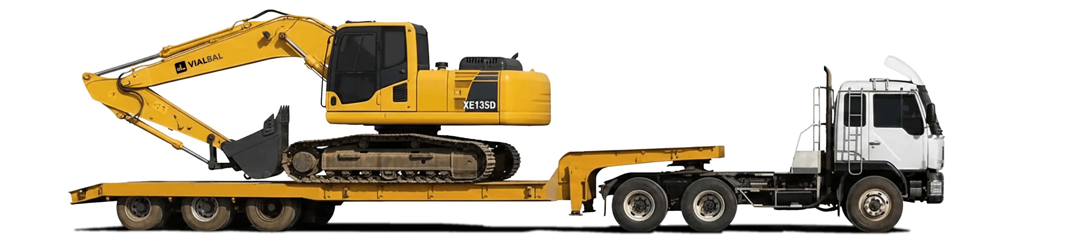 Retroexcavadora VialBal de la marca XCMG trabajando en corralón de materiales.