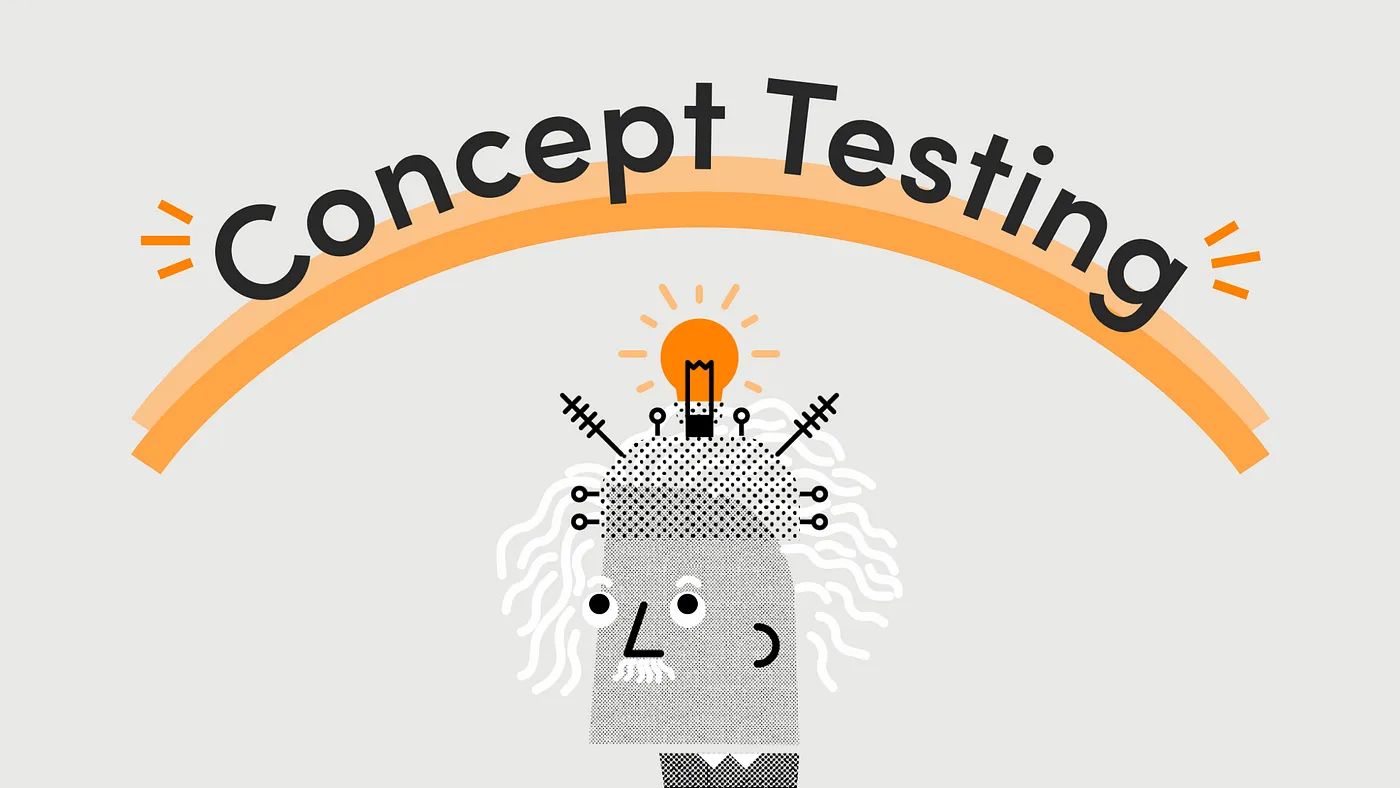 The words "Concept Testing" in an arch above an illustration of Albert Einstein with a light bulb above his head