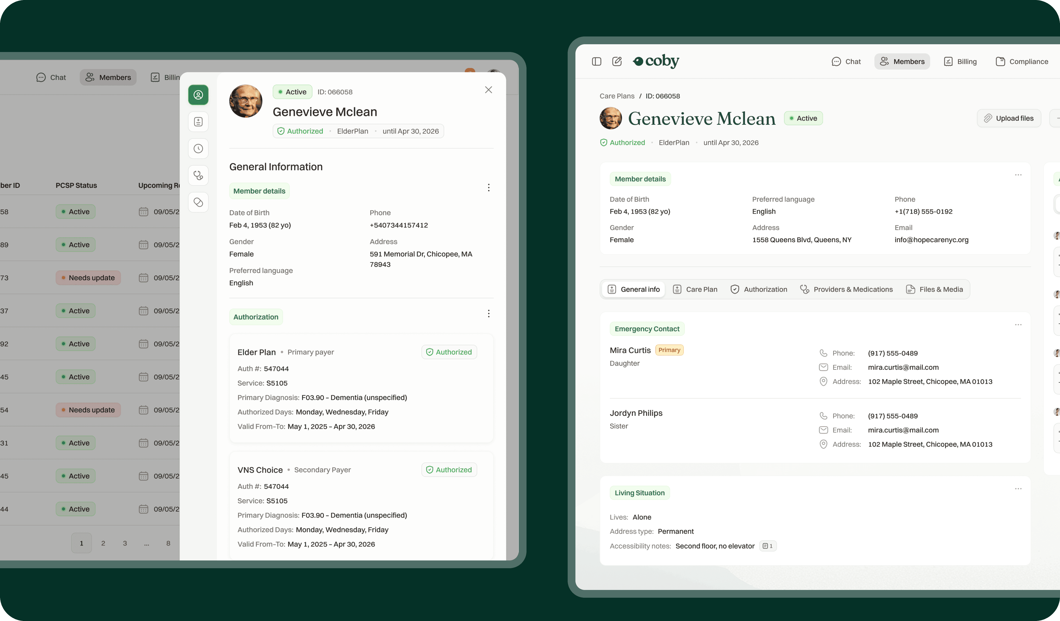 Two computer screens displaying documents, with sections labeled and content similar in layout and style.
