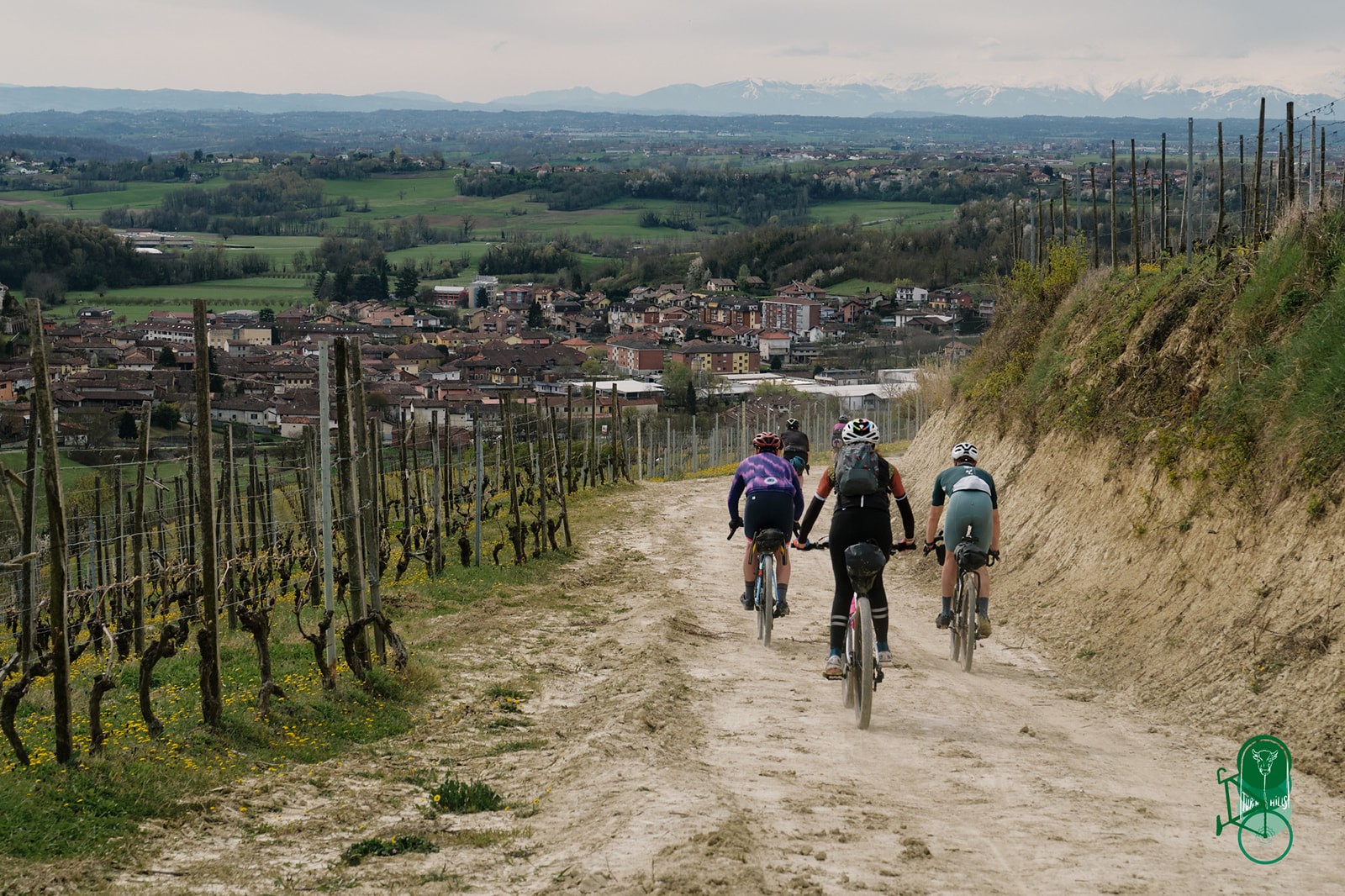 Foto colorata con soggetto un ciclista su strade bianche