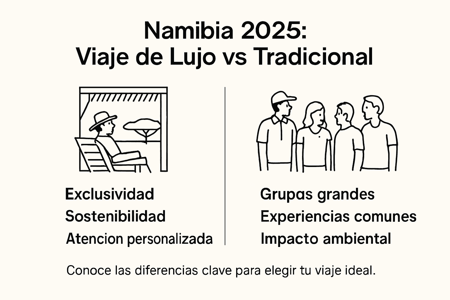 Infografía: diferencias entre el turismo de lujo y el turismo convencional en Namibia