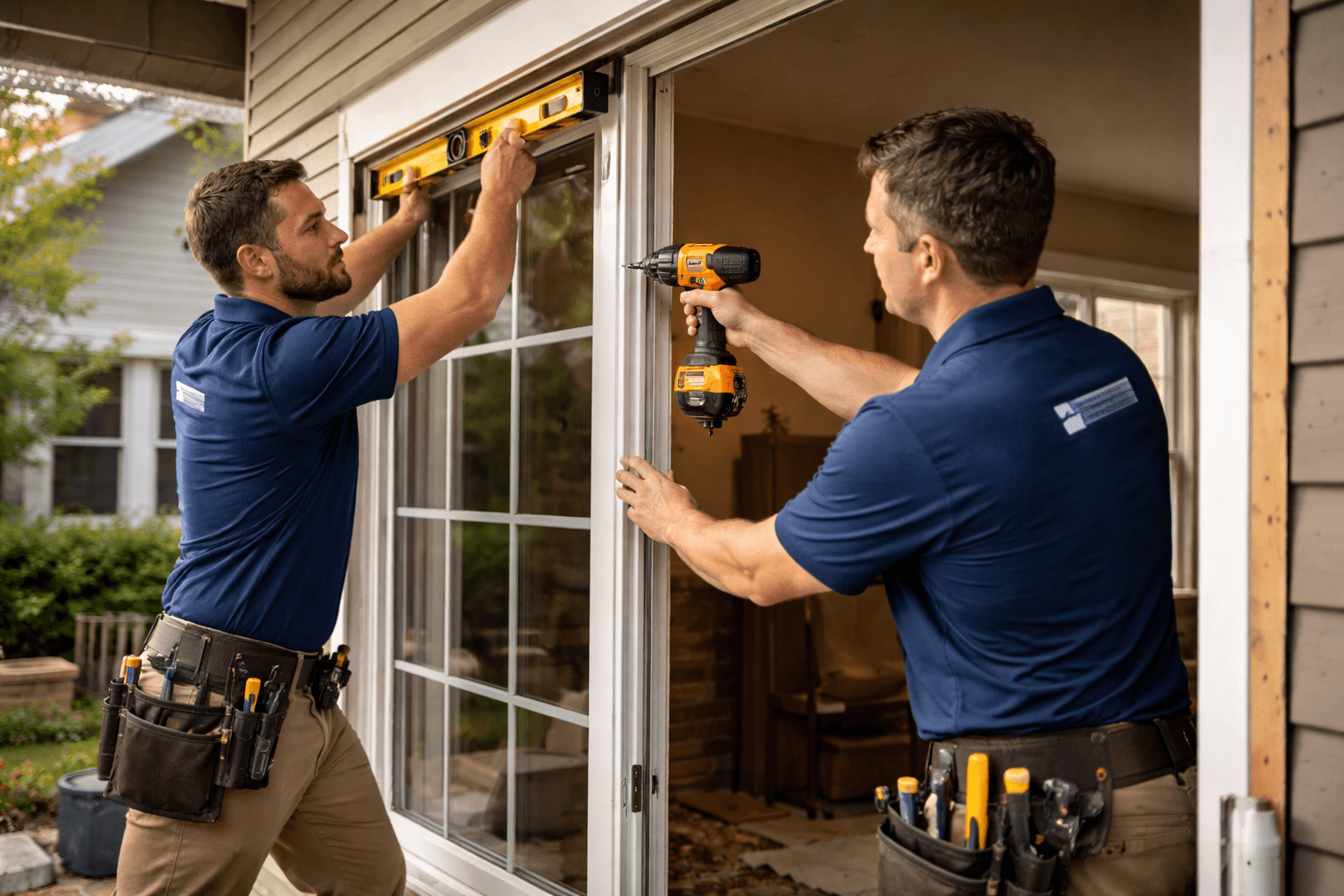 two men working on the roof of a house