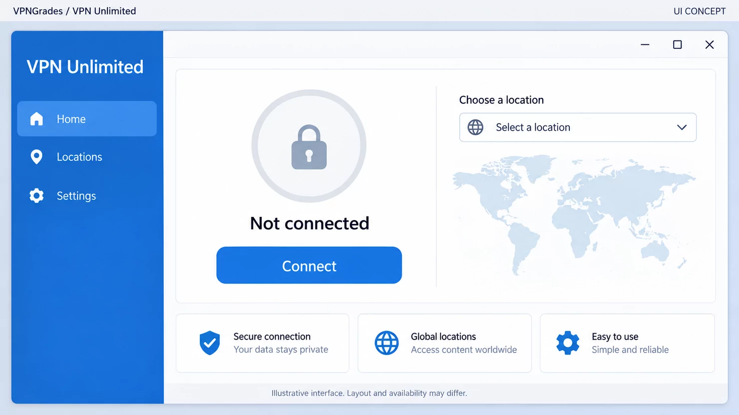 VPN Unlimited: a desktop connection interface (illustration).