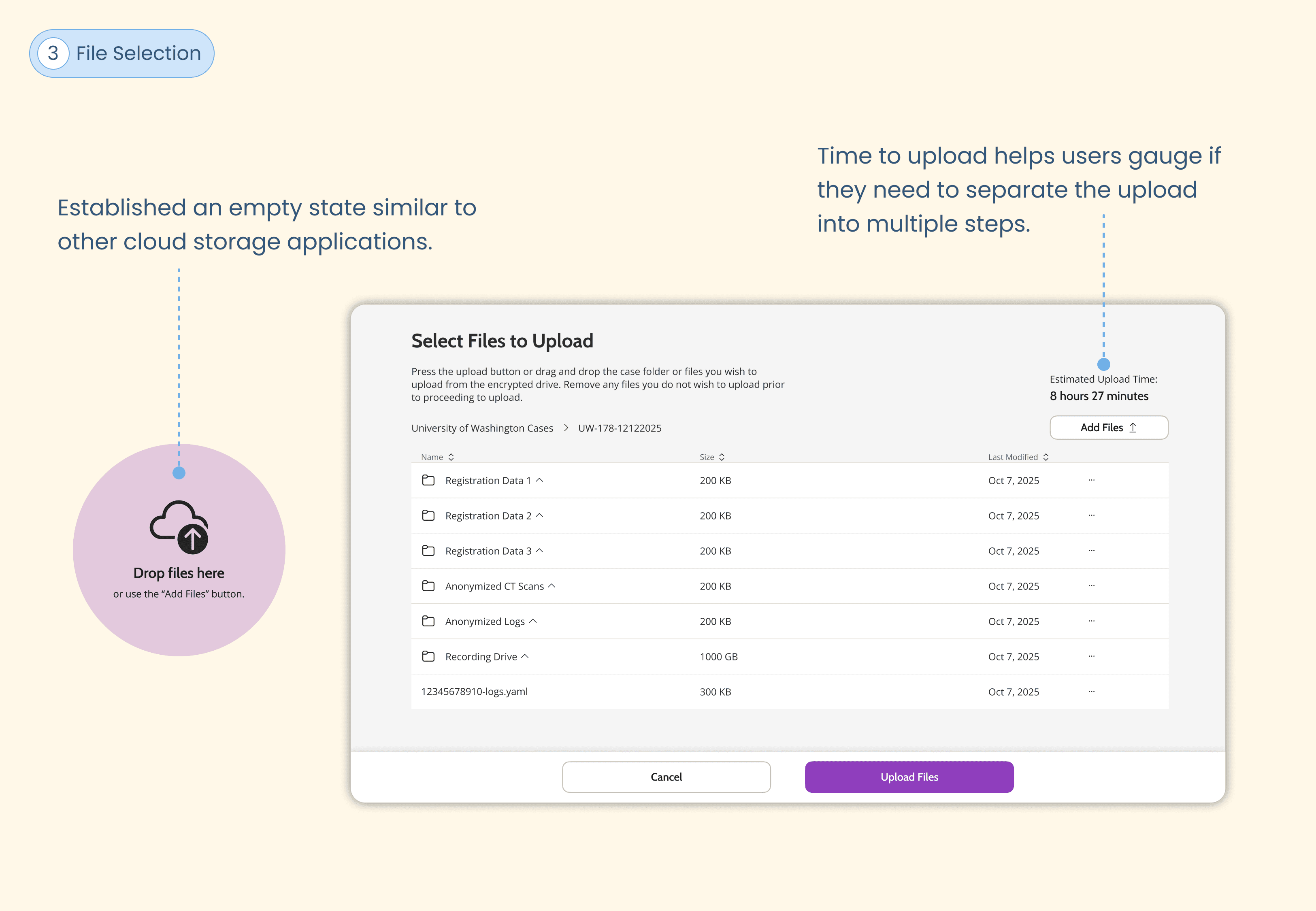 Upload wizard and description of file selection step