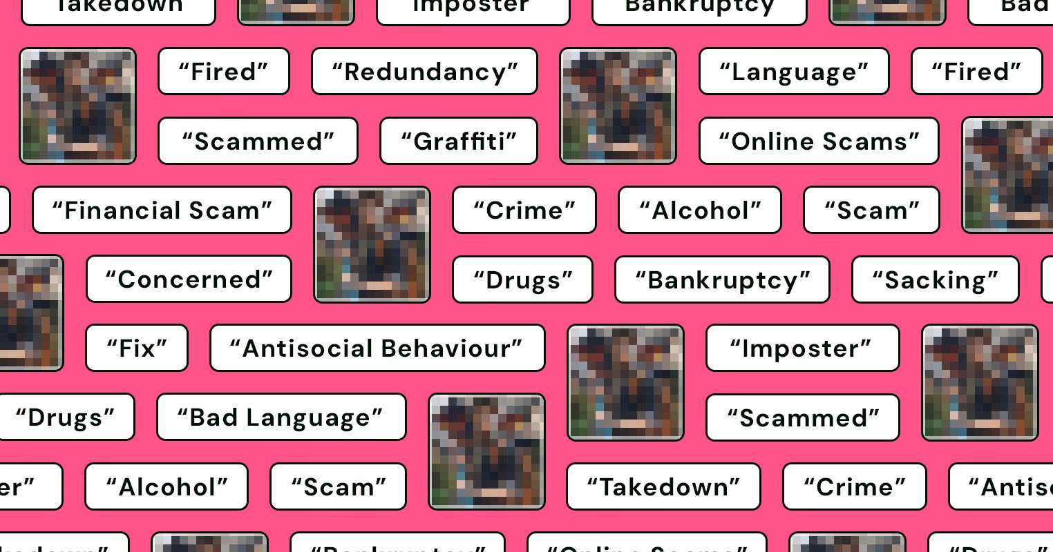 Grid of flagged images and key words