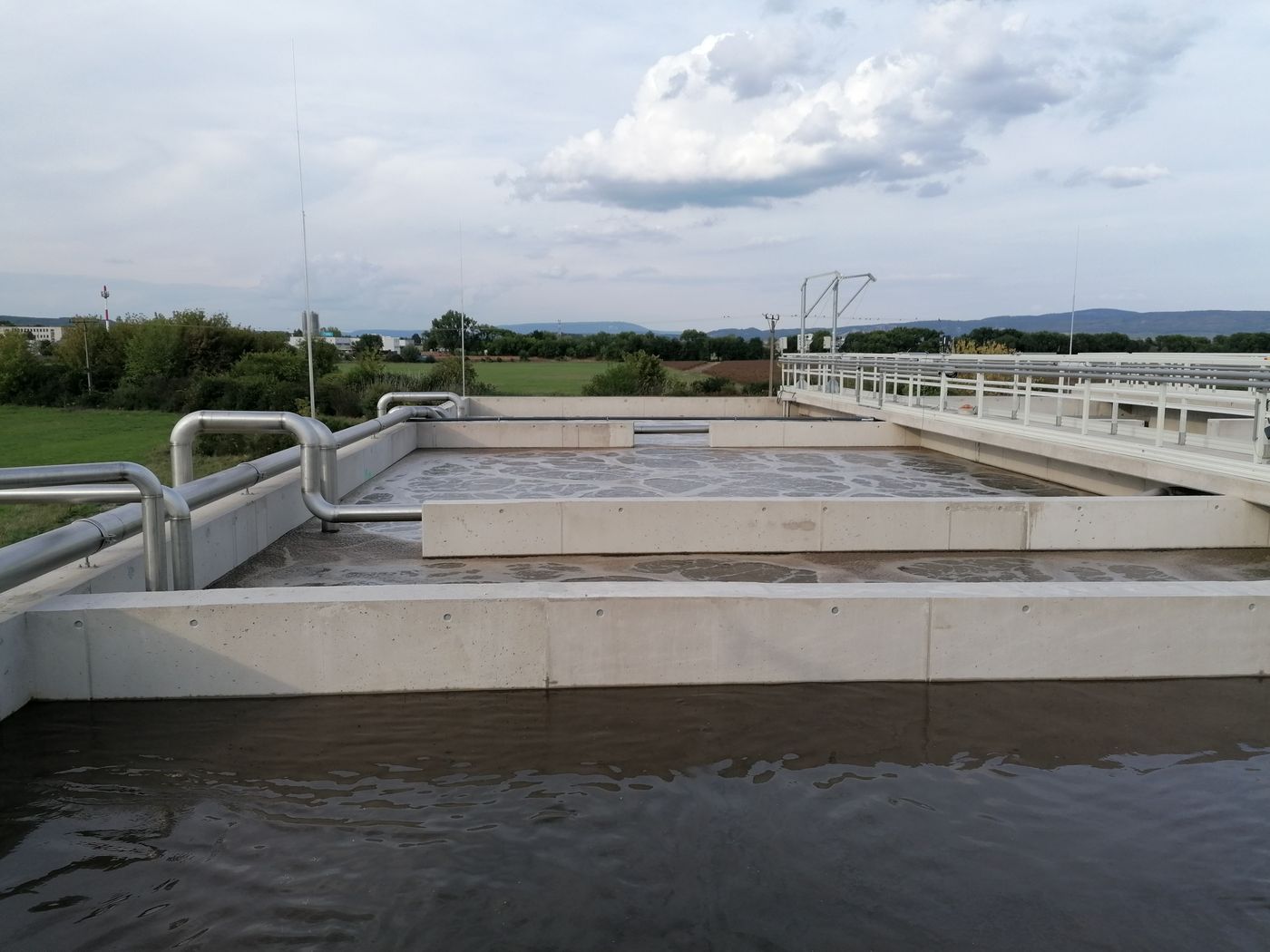 Activated sludge basins at the Zsámbék municipal wastewater treatment plant, Hungary