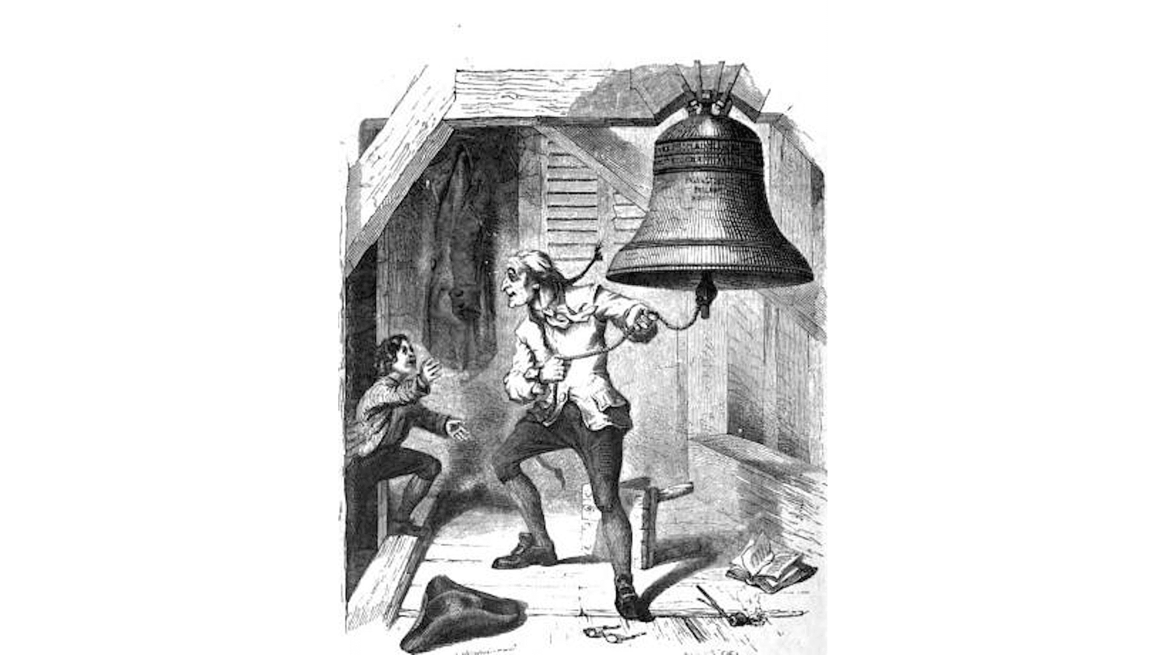 Depiction of the story of the bell ringer ringing the Liberty Bell upon being told of American independence. This image first appeared on the front page of Graham’s Magazine, June 1854. Graphic courtesy of Wikipedia.