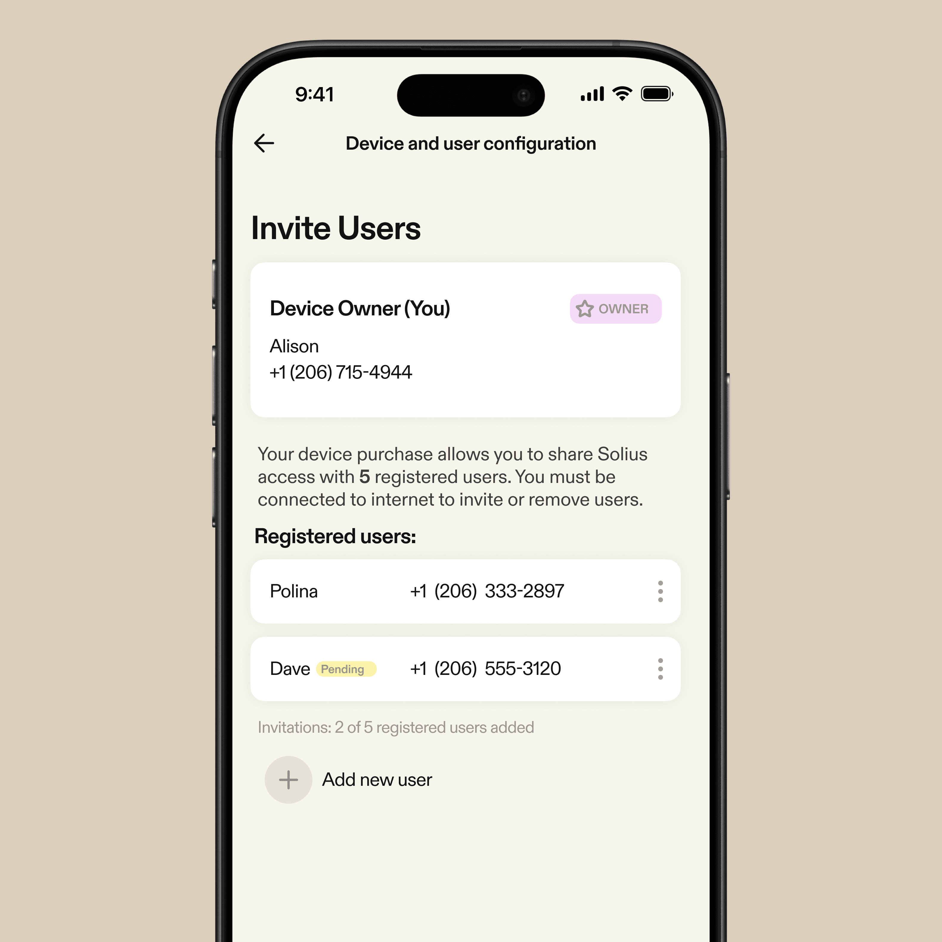 Minimal dashboard card showing therapy details with next recommended date, previous session date, personalized dose, and options to schedule, view history, or adjust settings