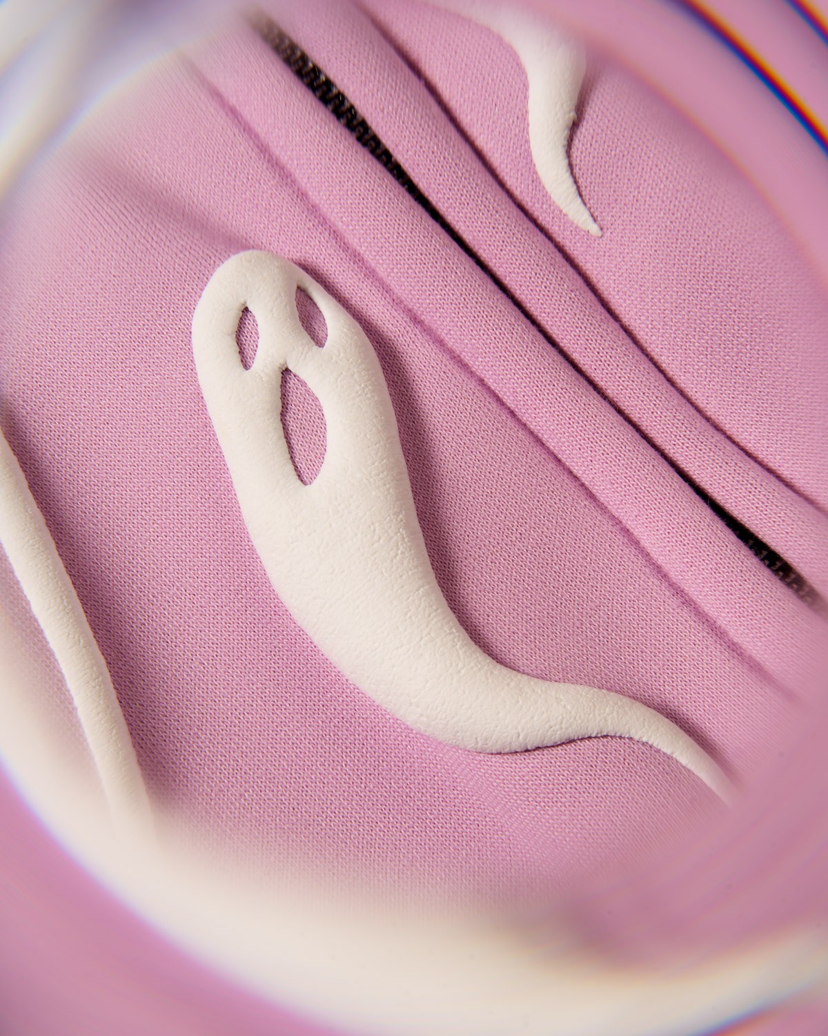 Tuko Clothing pink Dandadan inspired tracksuit detail shot photographer by Matthew Brown (London product photographer).