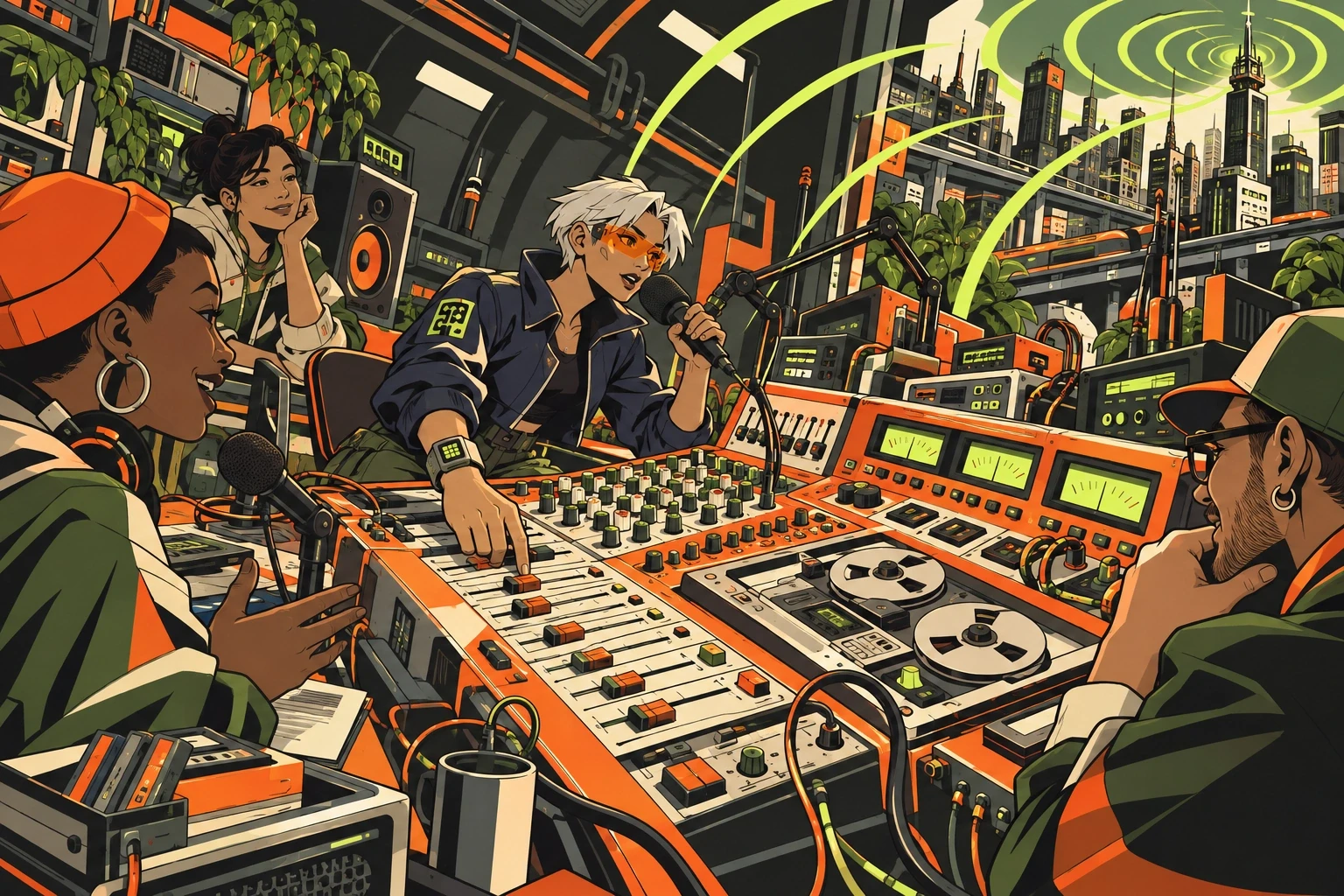 KAI and neighbors broadcasting from an analog radio room