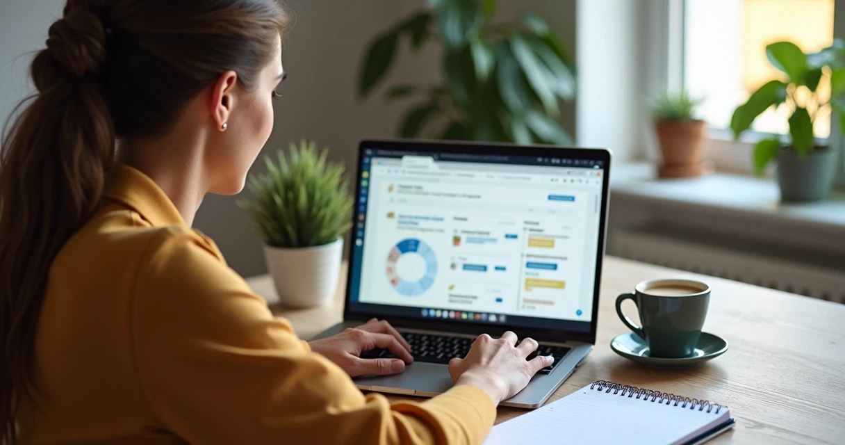 Nutricionista assistindo curso online em casa 