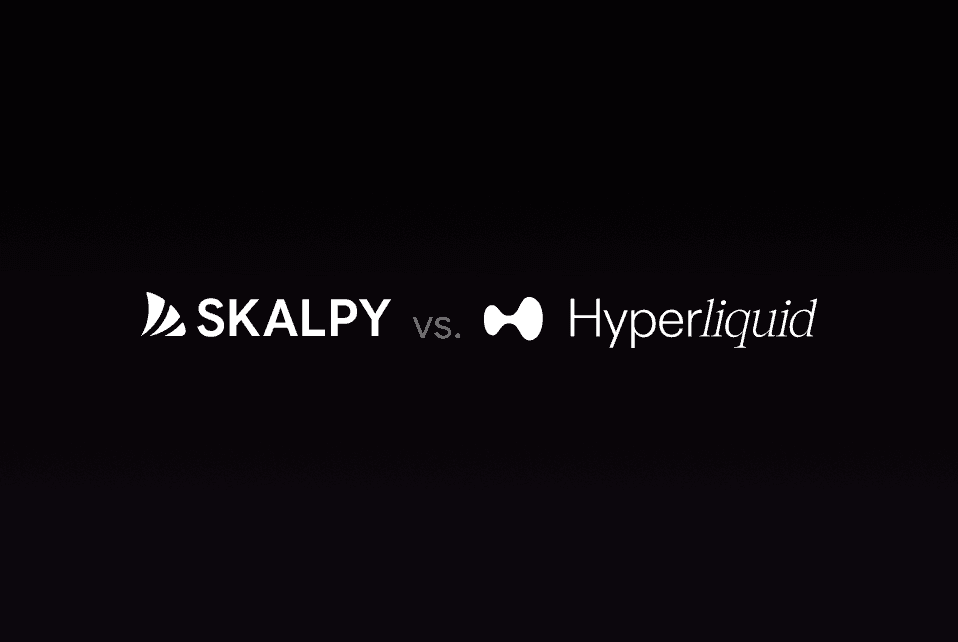 Skalpy vs Hyperliquid mobile interface comparison: professional native trading app features including Order Book (DOM) and chart trading.