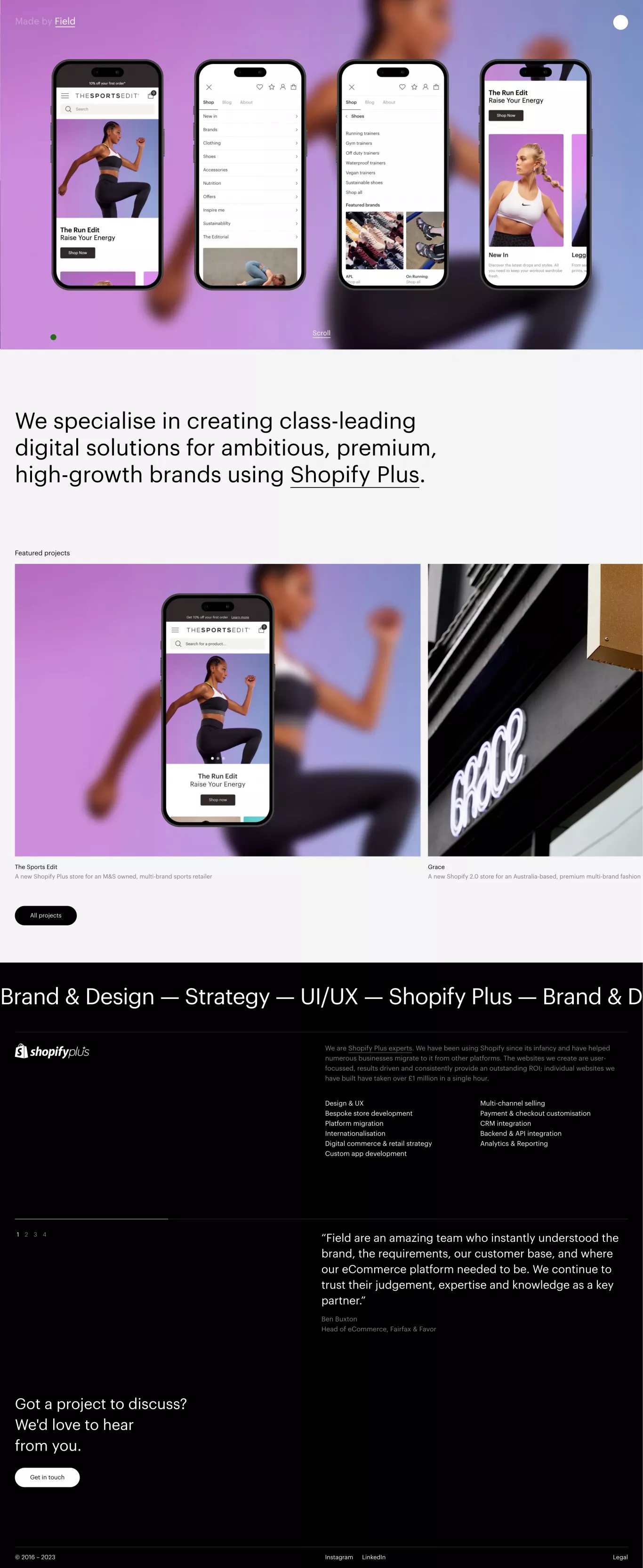 Made by Field portfolio page screenshot showcasing Design and Tech design
