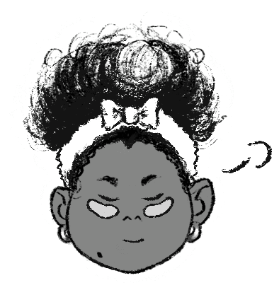 An image showing a black and white characterized illustration of Lia relaxing with calming eye patches.