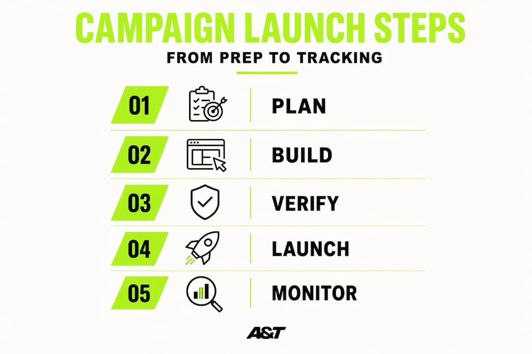 Infographic outlining campaign launch process steps