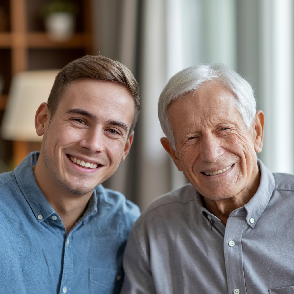 foto sorridente di un giovane ragazzo e un uomo anziano