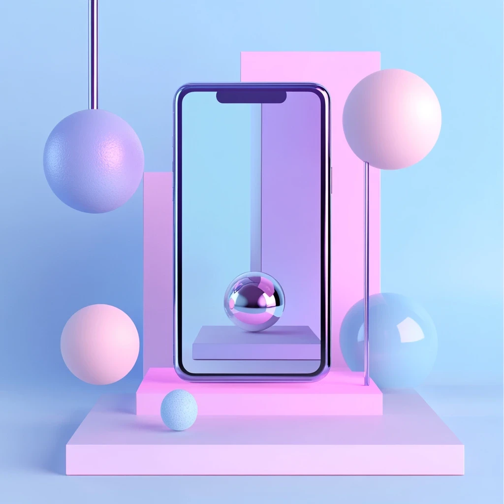 This image showcases a sleek smartphone floating in a futuristic, geometric setting, symbolizing the advancements in Web AR development. The phone's screen displays a minimalist design with a 3D sphere, highlighting how AR development allows interactive digital objects to blend seamlessly with physical environments. This visual reflects the potential of 8th Wall development, a leading technology in Web AR development, enabling users to engage with Augmented Reality experiences directly through their mobile browsers. The abstract, modern design around the phone emphasizes the innovation that Augmented Reality web developers bring to the creation of immersive web-based applications. The floating spheres and geometric structures represent the limitless possibilities of AR software, used to create interactive and engaging experiences without the need for dedicated apps. The image captures the essence of Augmented Reality software development, where web-based platforms allow for accessible, scalable, and immersive AR solutions in fields like retail, marketing, and education.