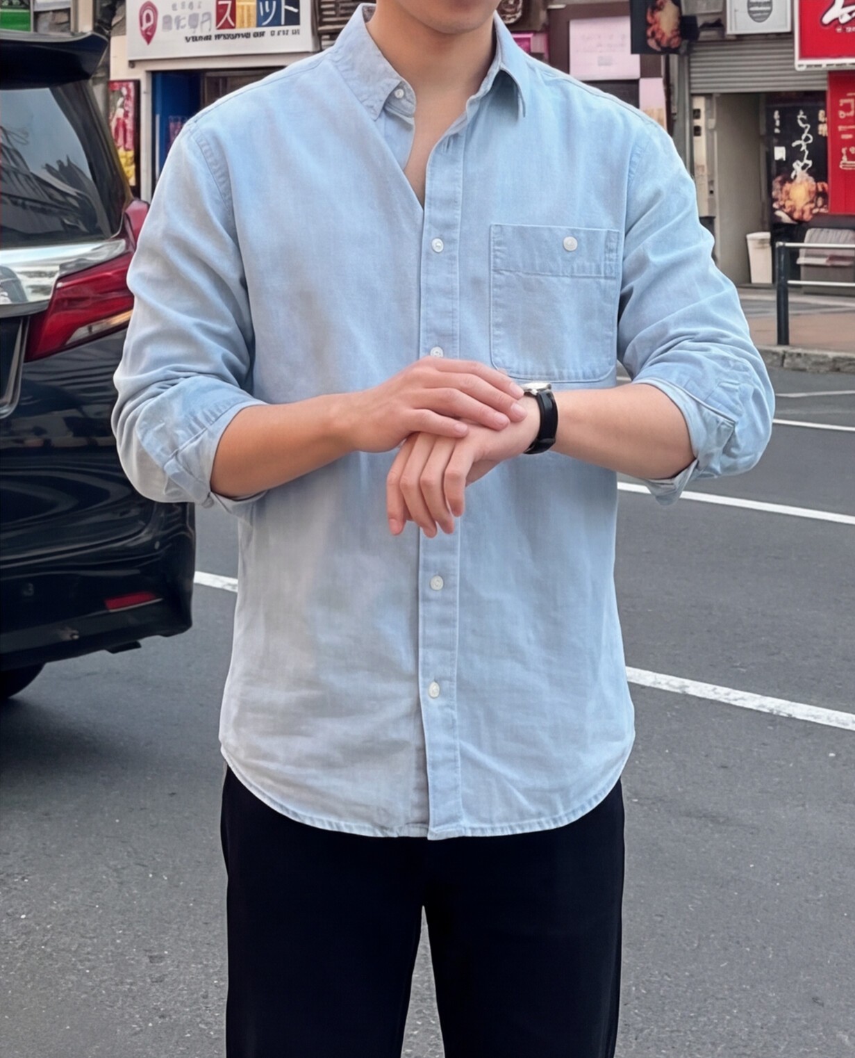 Light Blue Shirt with Black Trousers