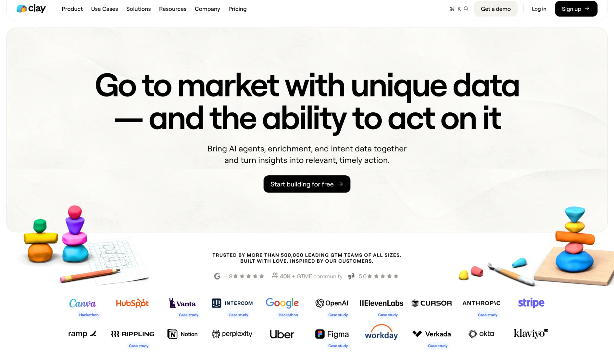 Clay homepage: data enrichment and outbound automation platform
