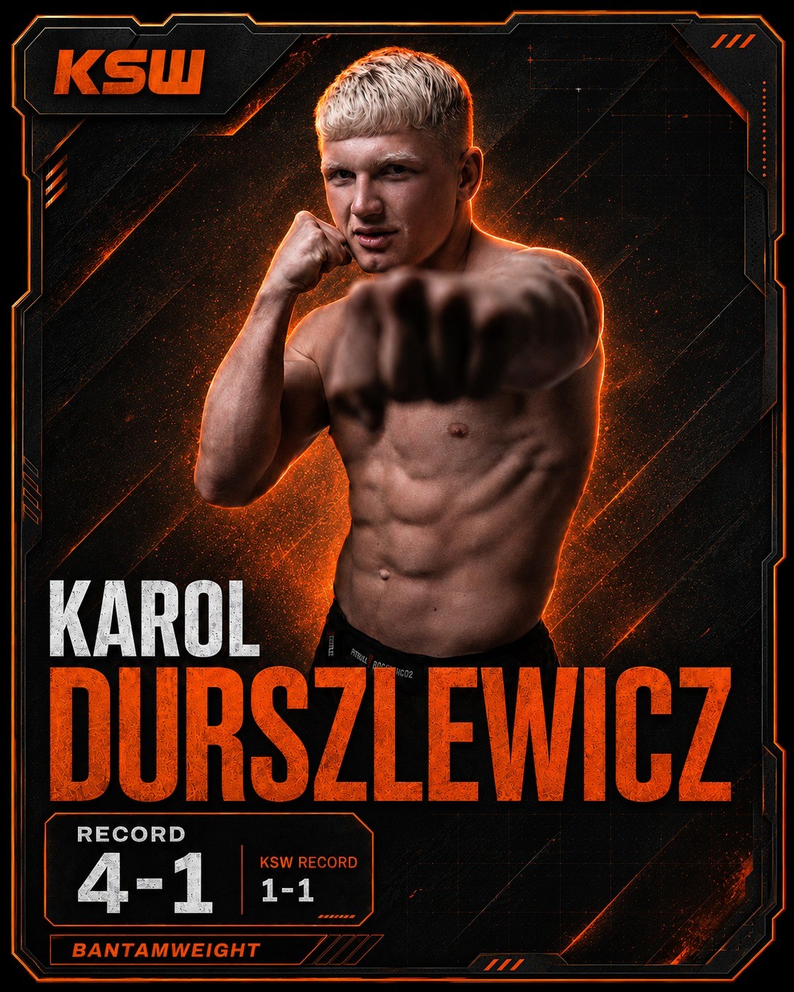 Karta rekordu zawodnika — Karol Durszlewicz, KSW, rekord zawodowy MMA 4-1